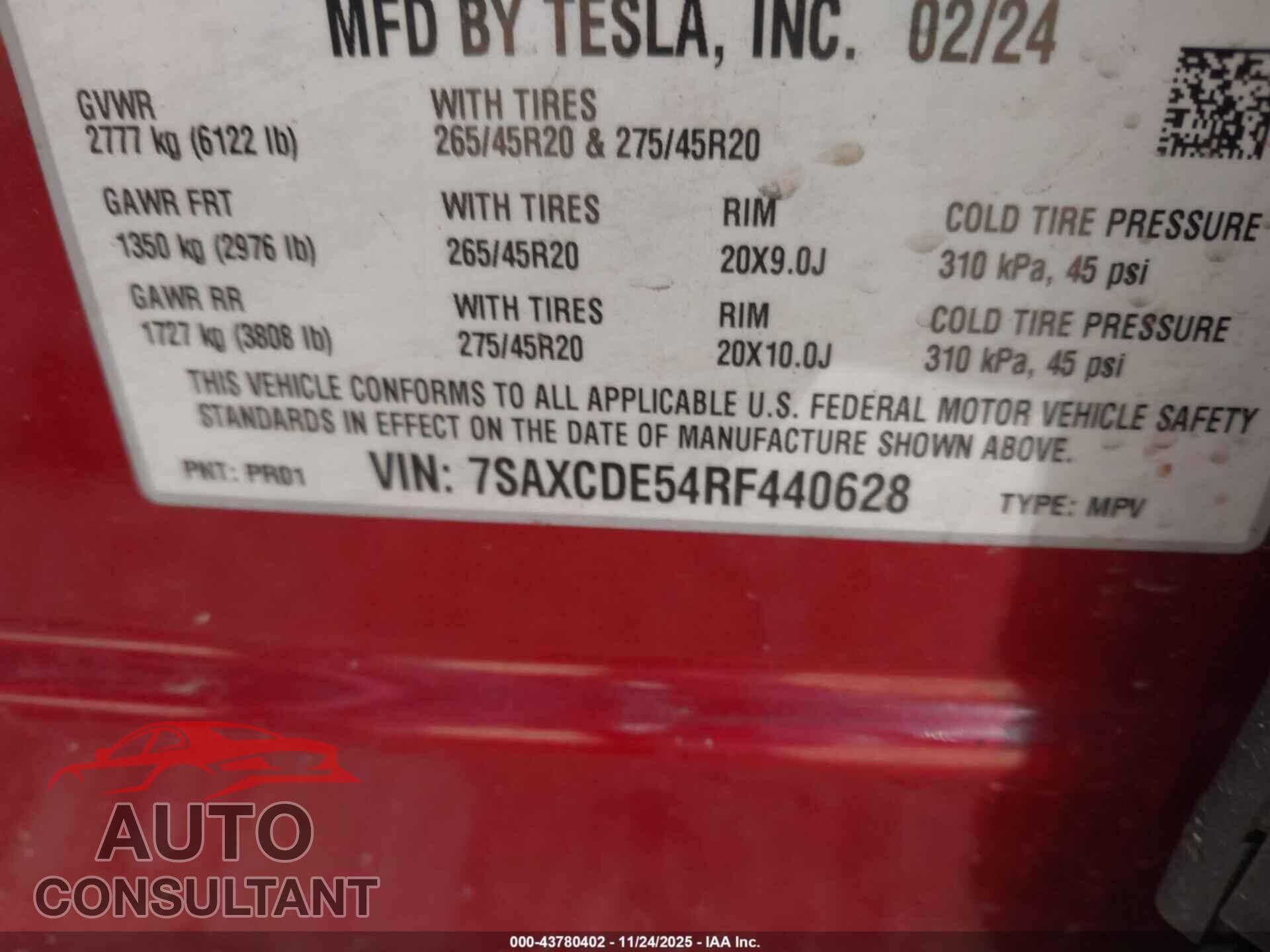 TESLA MODEL X 2024 - 7SAXCDE54RF440628