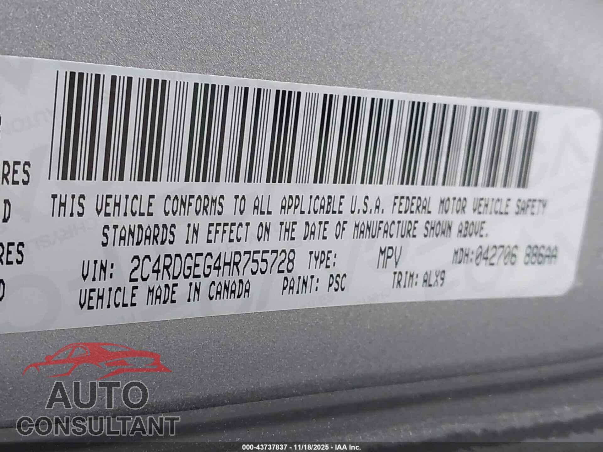 DODGE GRAND CARAVAN 2017 - 2C4RDGEG4HR755728
