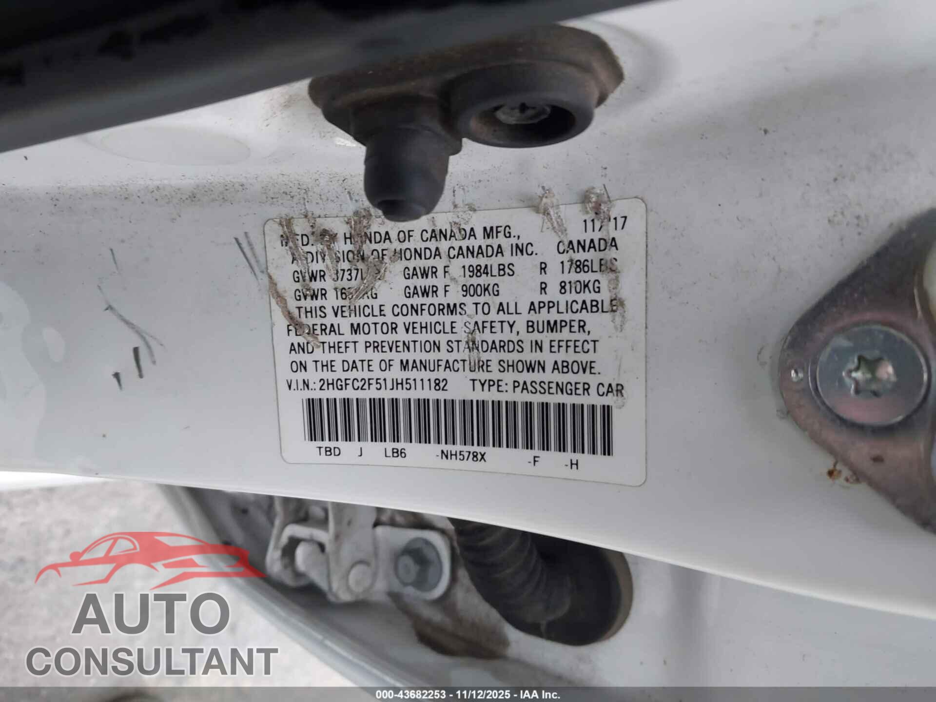 HONDA CIVIC 2018 - 2HGFC2F51JH511182
