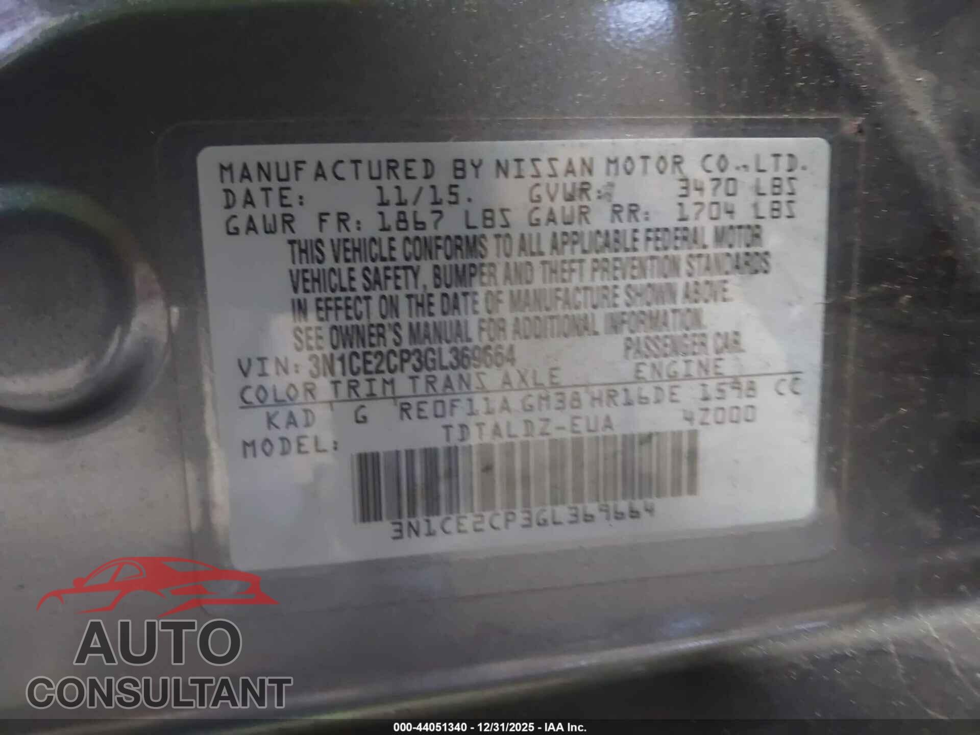 NISSAN VERSA NOTE 2016 - 3N1CE2CP3GL369664