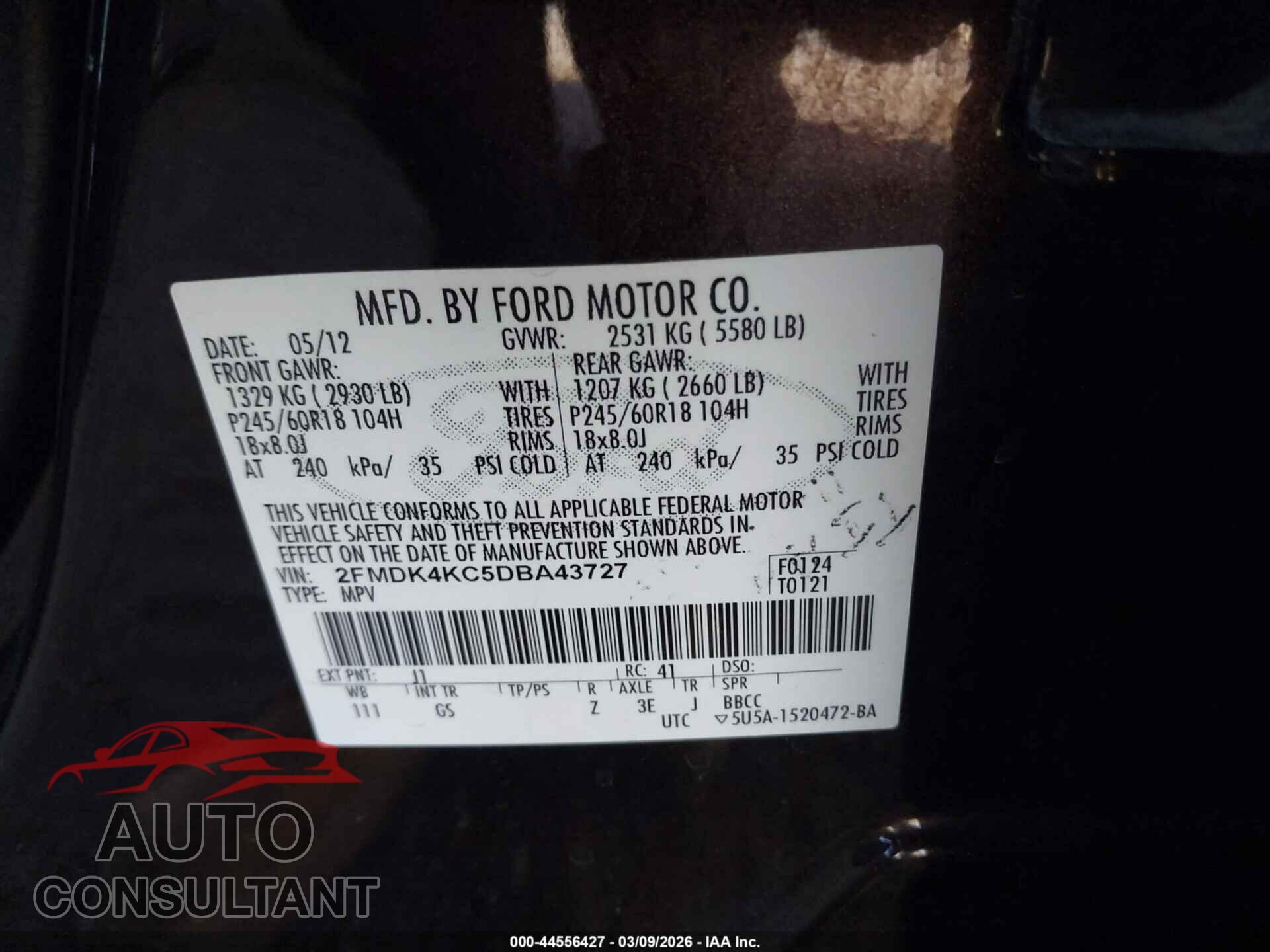 FORD EDGE 2013 - 2FMDK4KC5DBA43727