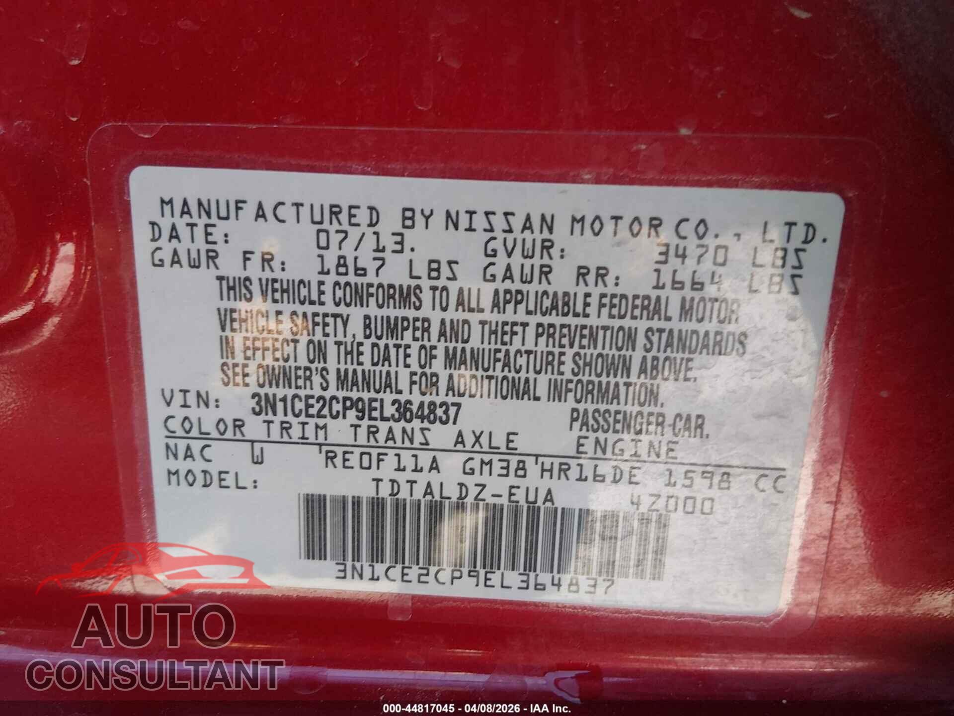 NISSAN VERSA NOTE 2014 - 3N1CE2CP9EL364837