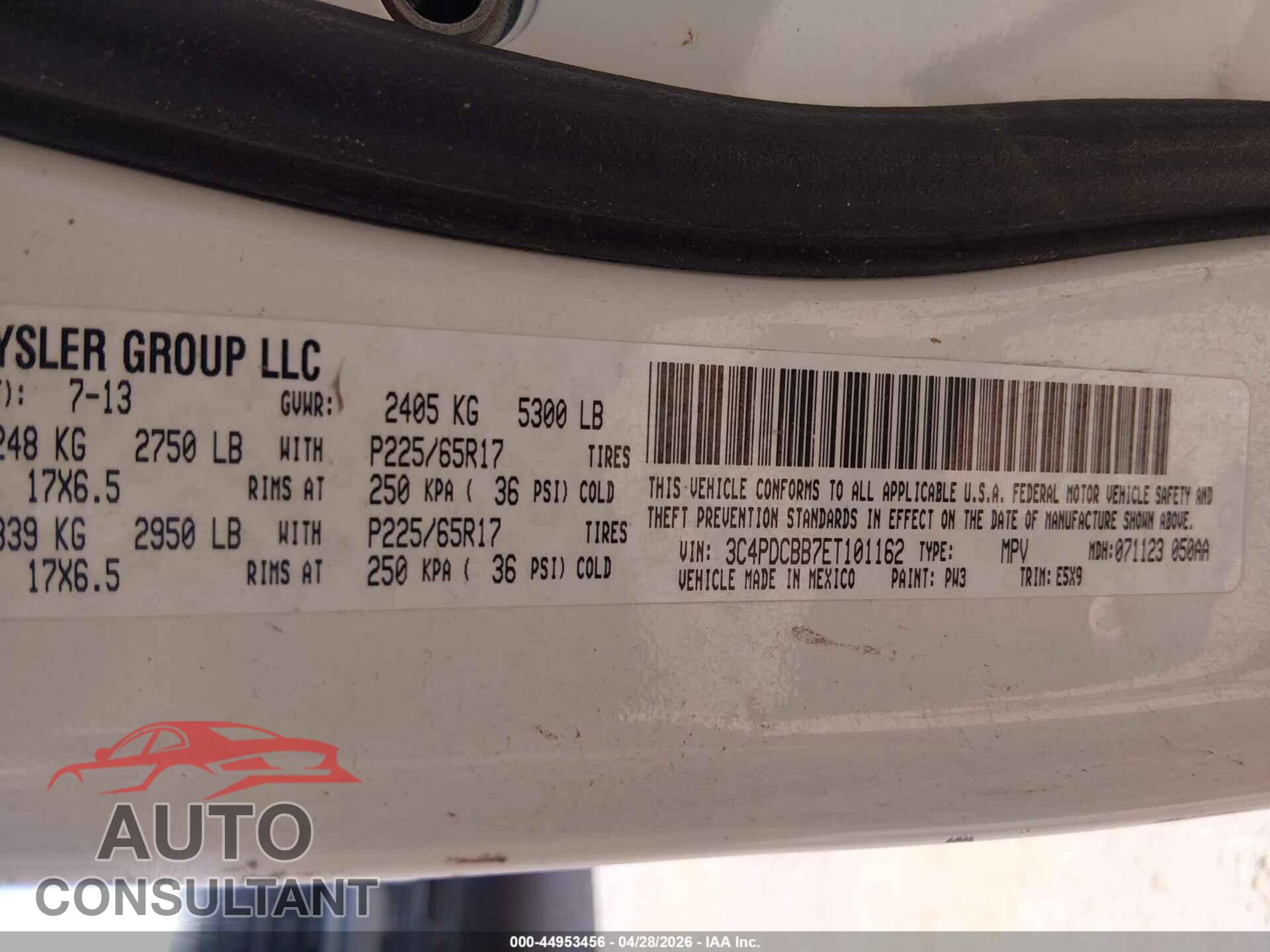 DODGE JOURNEY 2014 - 3C4PDCBB7ET101162