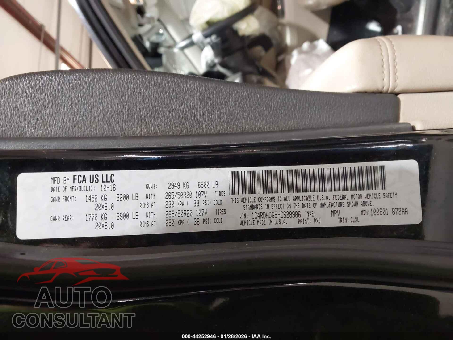 DODGE DURANGO 2017 - 1C4RDHDG5HC628986