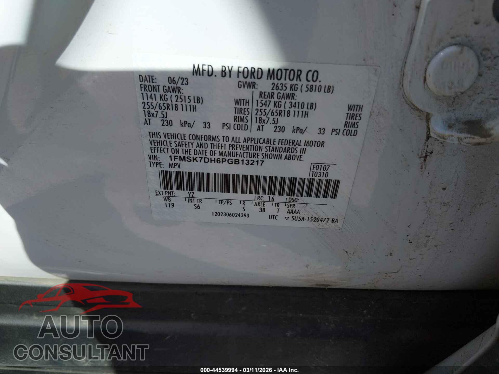 FORD EXPLORER 2023 - 1FMSK7DH6PGB13217