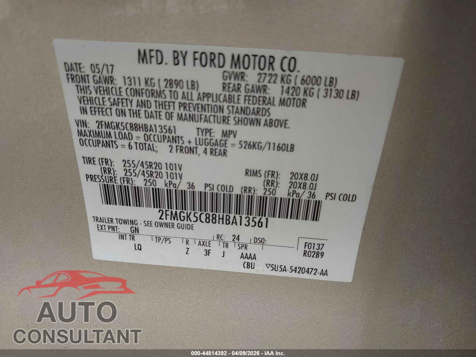 FORD FLEX 2017 - 2FMGK5C88HBA13561