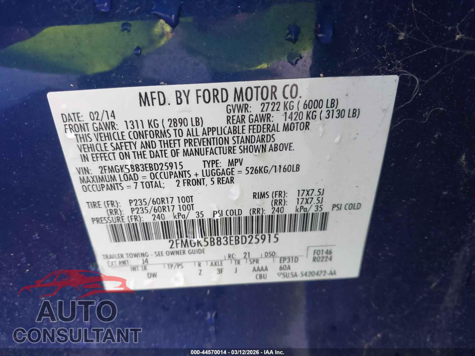 FORD FLEX 2014 - 2FMGK5B83EBD25915