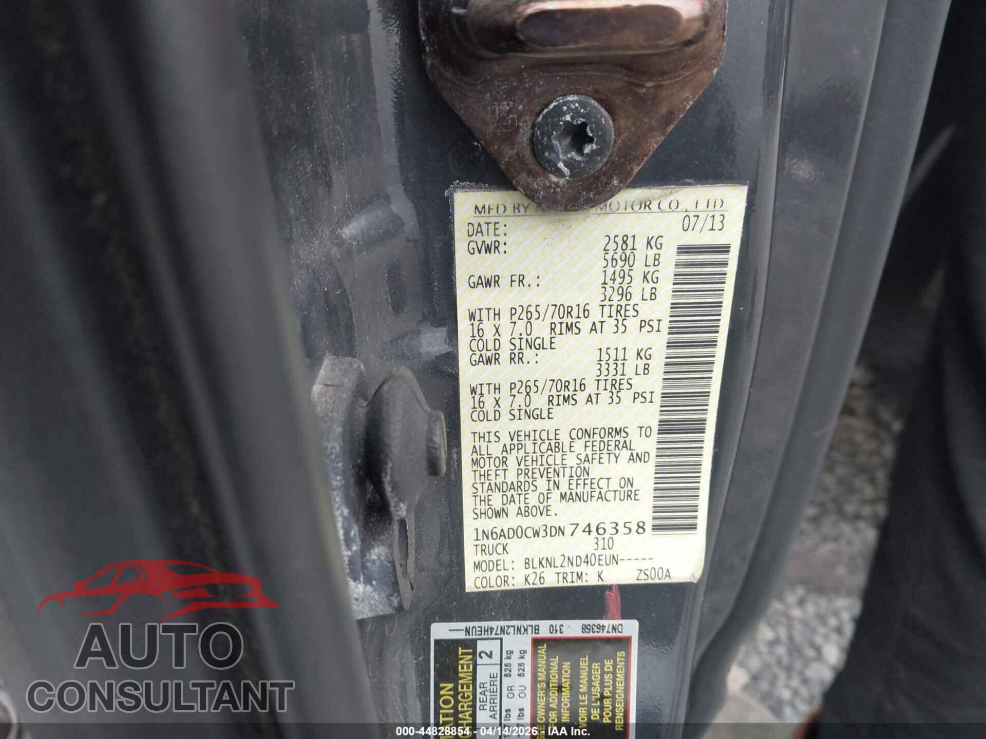 NISSAN FRONTIER 2013 - 1N6AD0CW3DN746358