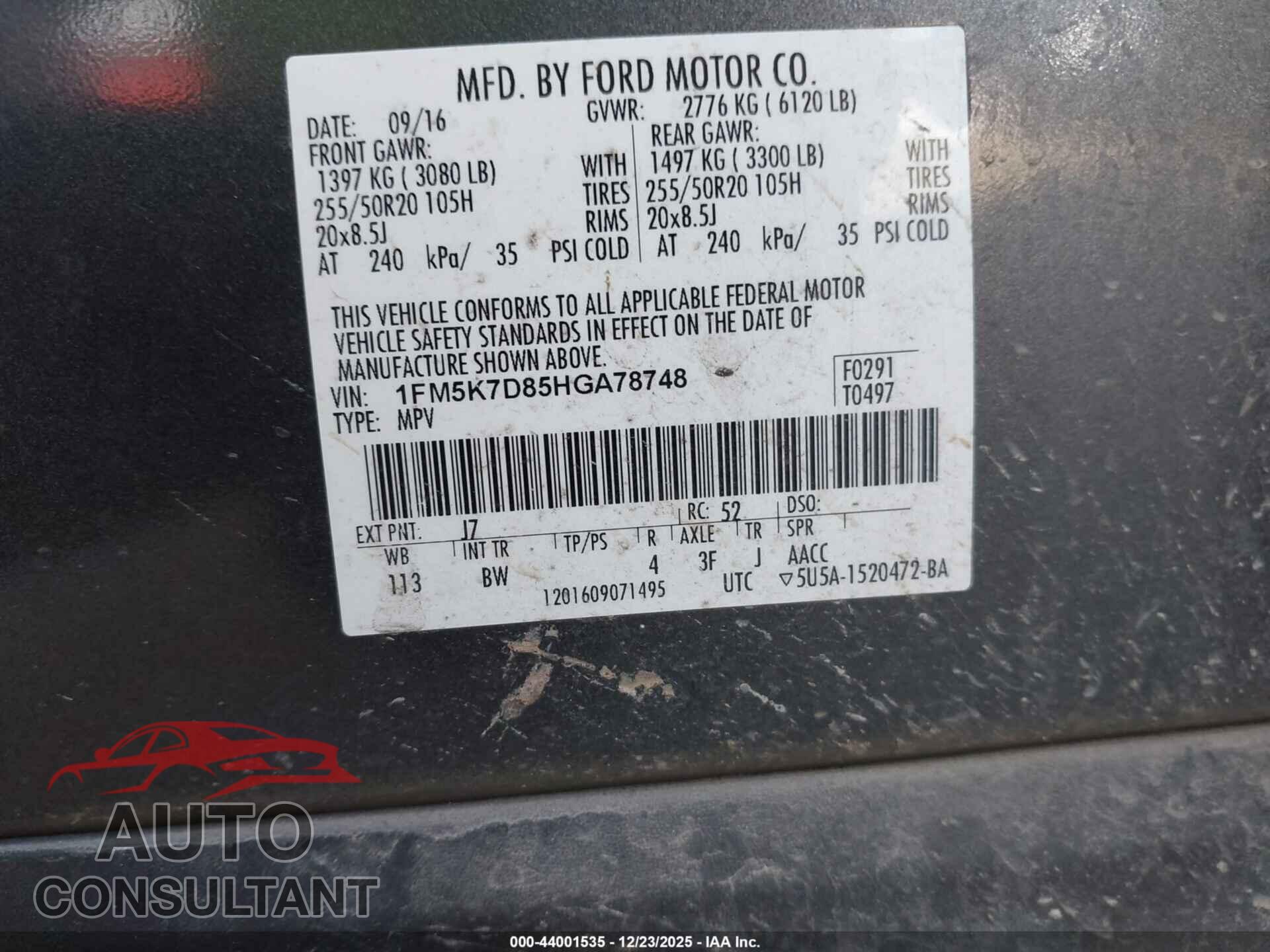 FORD EXPLORER 2017 - 1FM5K7D85HGA78748