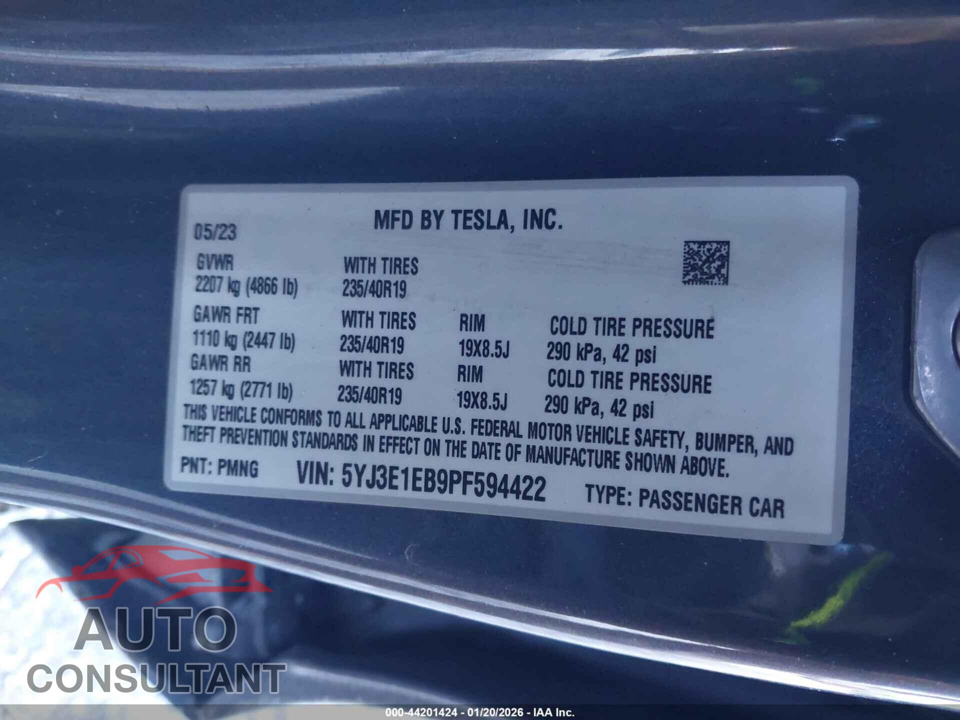 TESLA MODEL 3 2023 - 5YJ3E1EB9PF594422