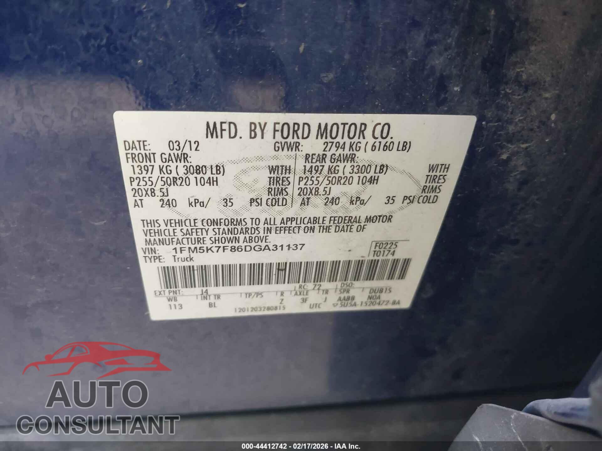 FORD EXPLORER 2013 - 1FM5K7F86DGA31137