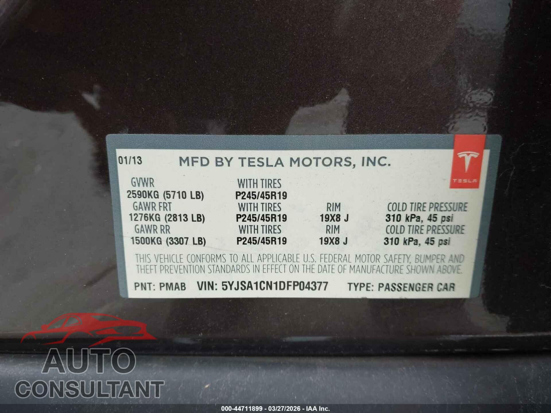 TESLA MODEL S 2013 - 5YJSA1CN1DFP04377