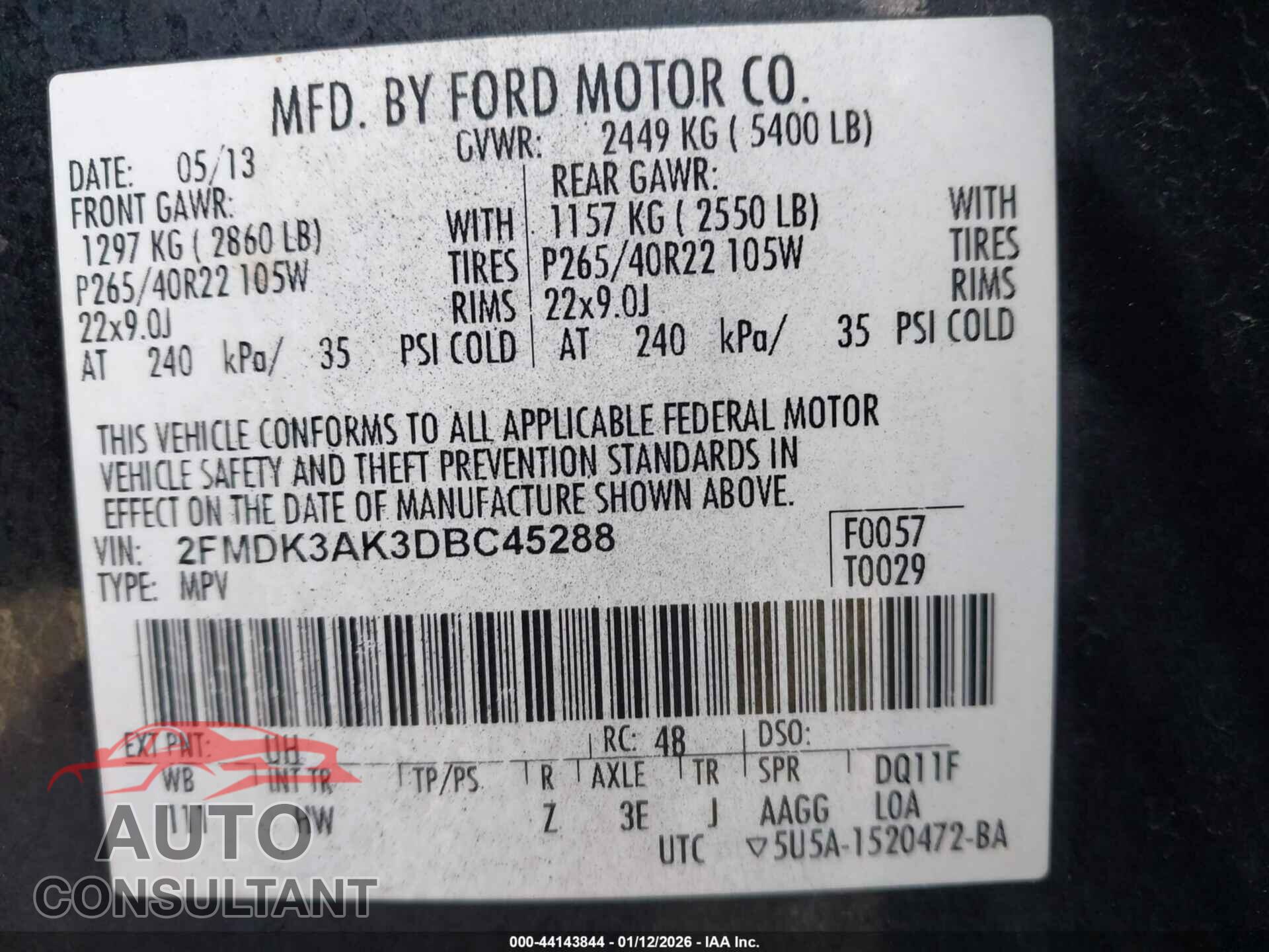 FORD EDGE 2013 - 2FMDK3AK3DBC45288