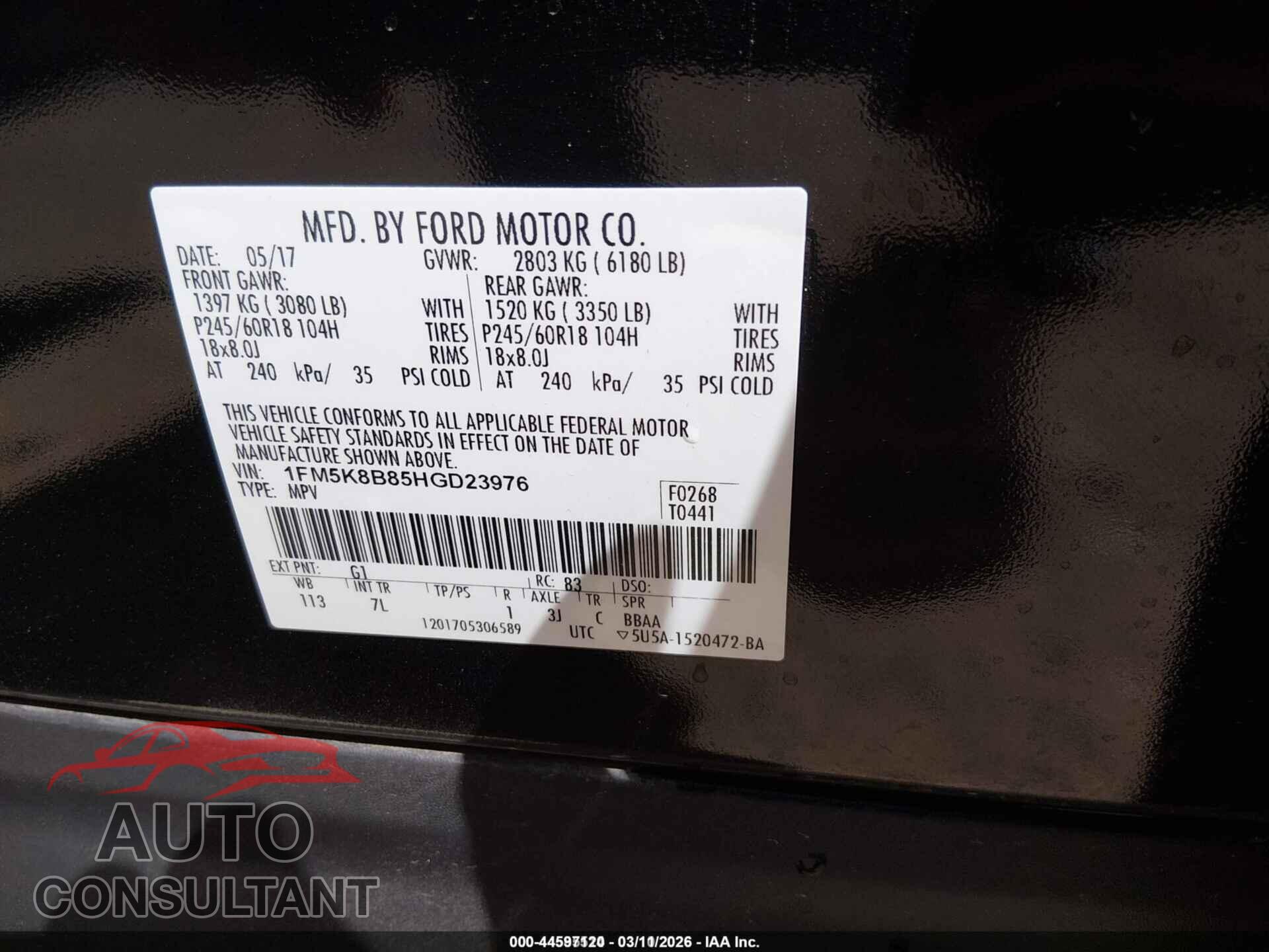 FORD EXPLORER 2017 - 1FM5K8B85HGD23976