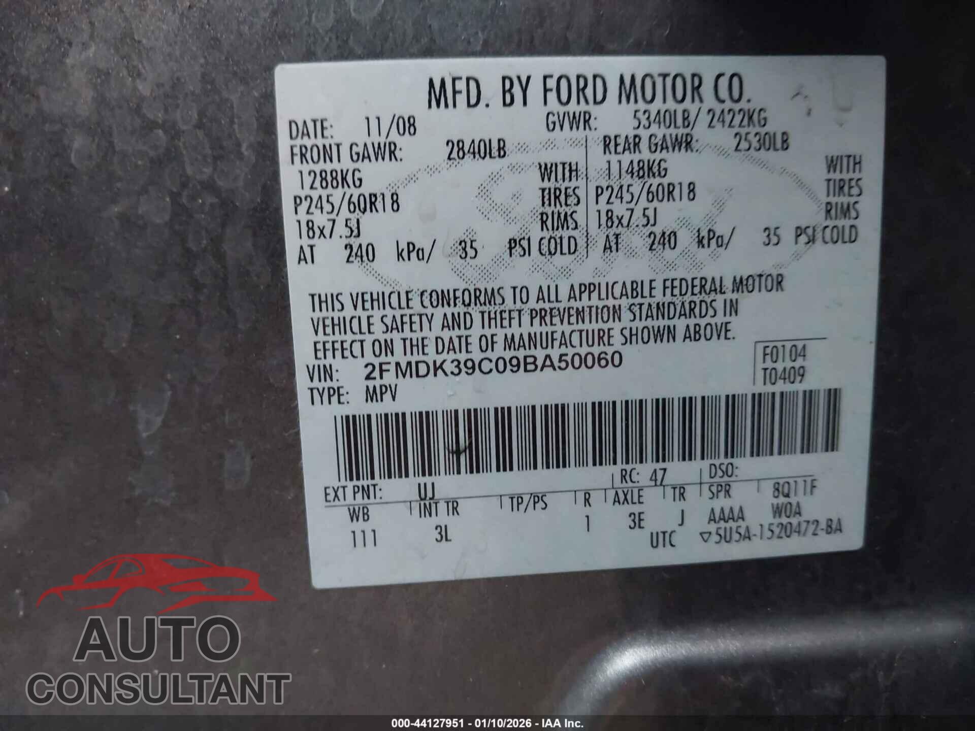 FORD EDGE 2009 - 2FMDK39C09BA50060