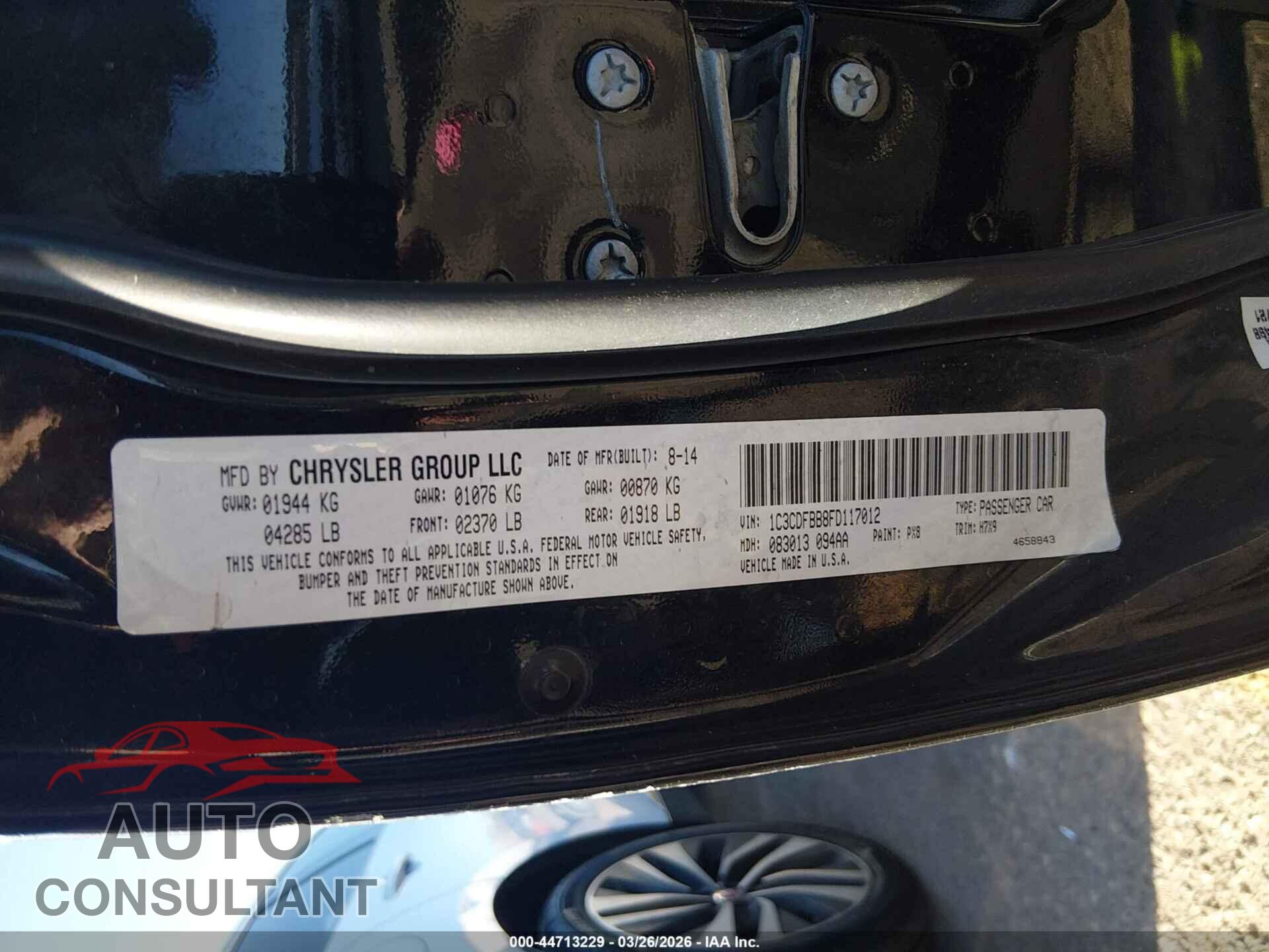 DODGE DART 2015 - 1C3CDFBB8FD117012