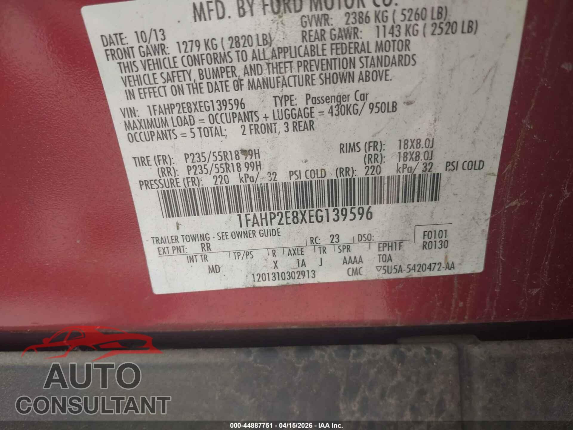 FORD TAURUS 2014 - 1FAHP2E8XEG139596