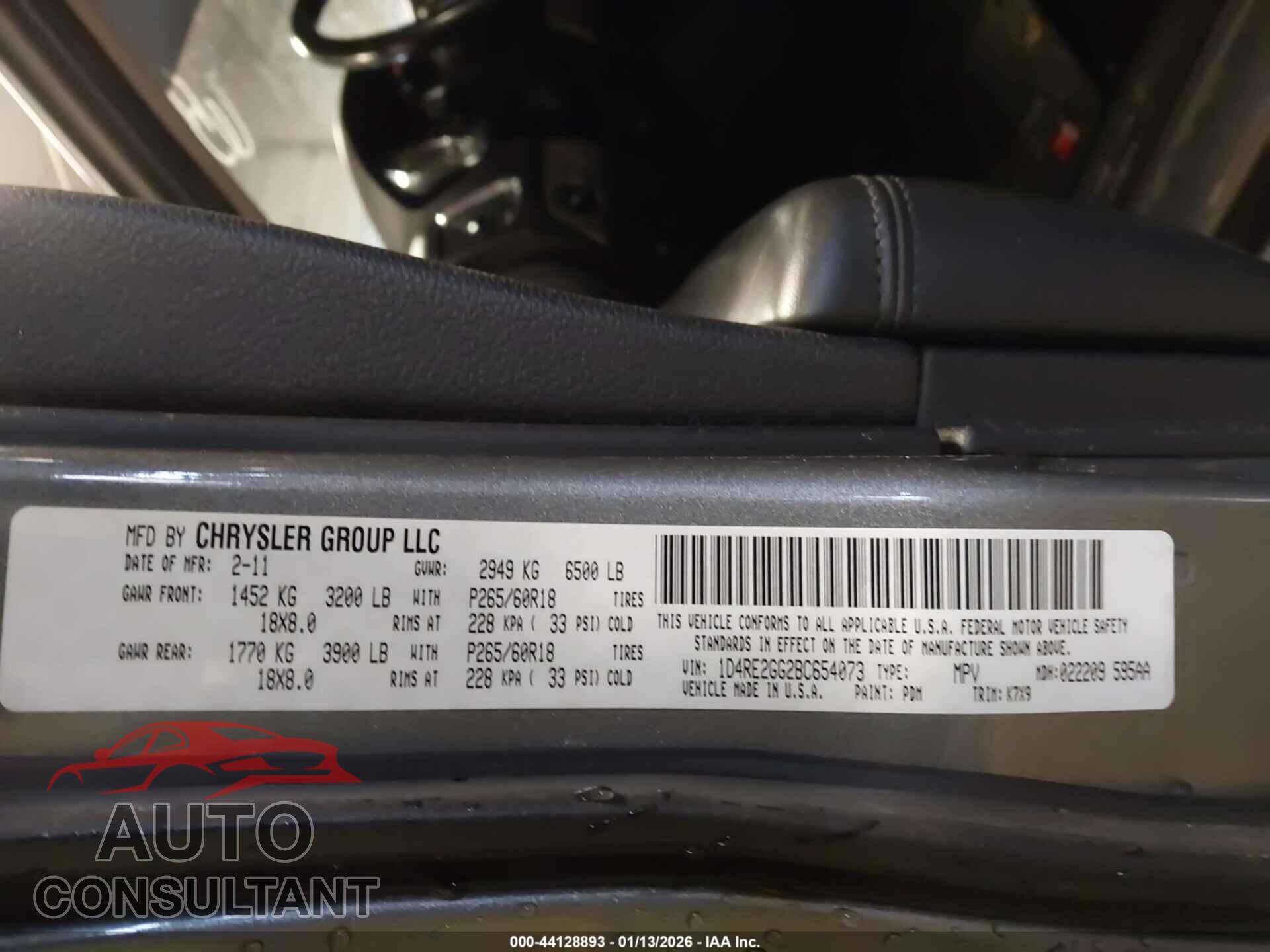 DODGE DURANGO 2011 - 1D4RE2GG2BC654073