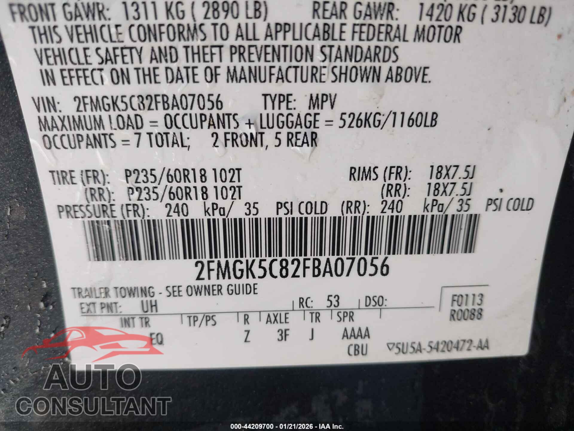 FORD FLEX 2015 - 2FMGK5C82FBA07056