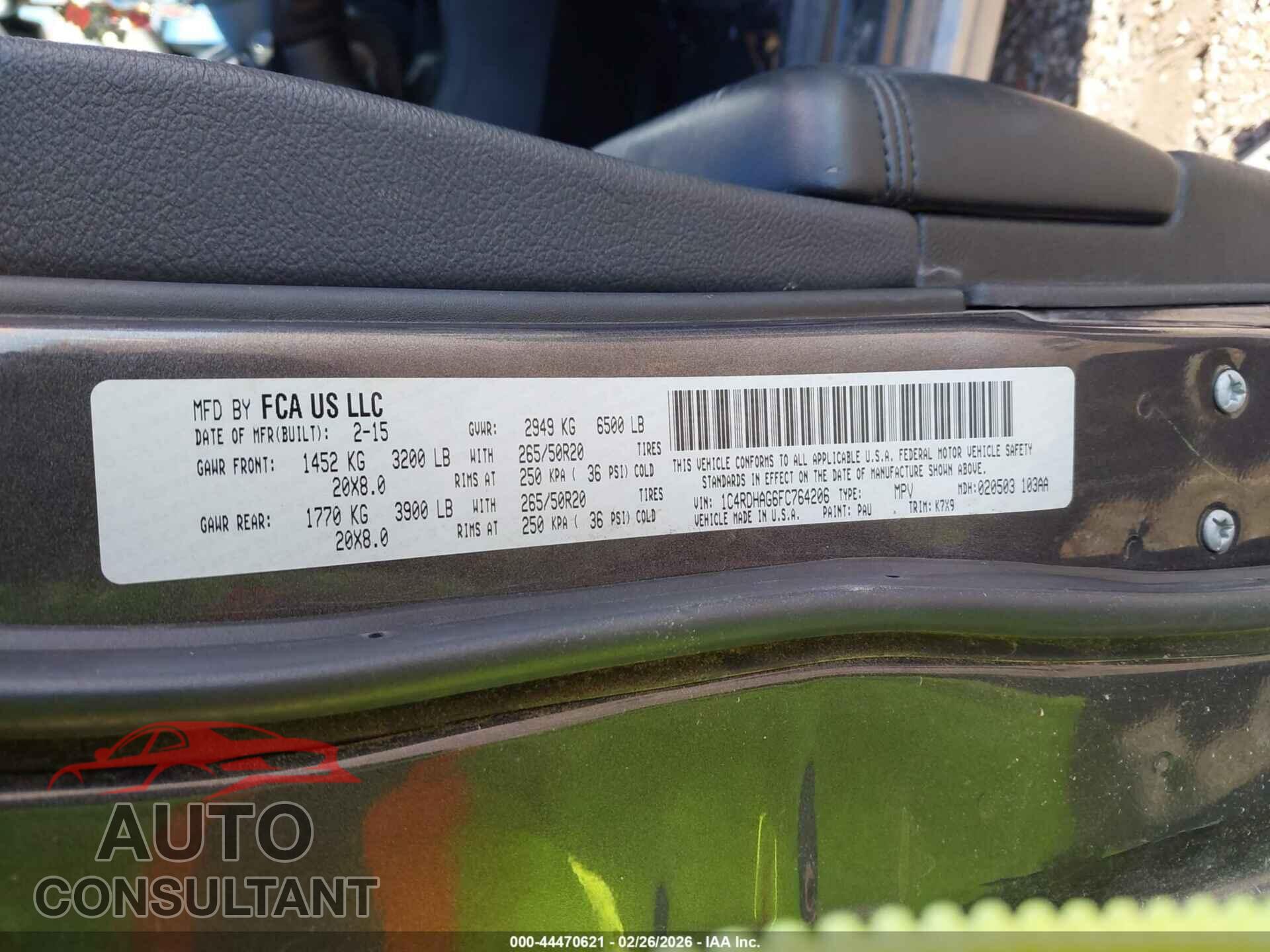 DODGE DURANGO 2015 - 1C4RDHAG6FC764206
