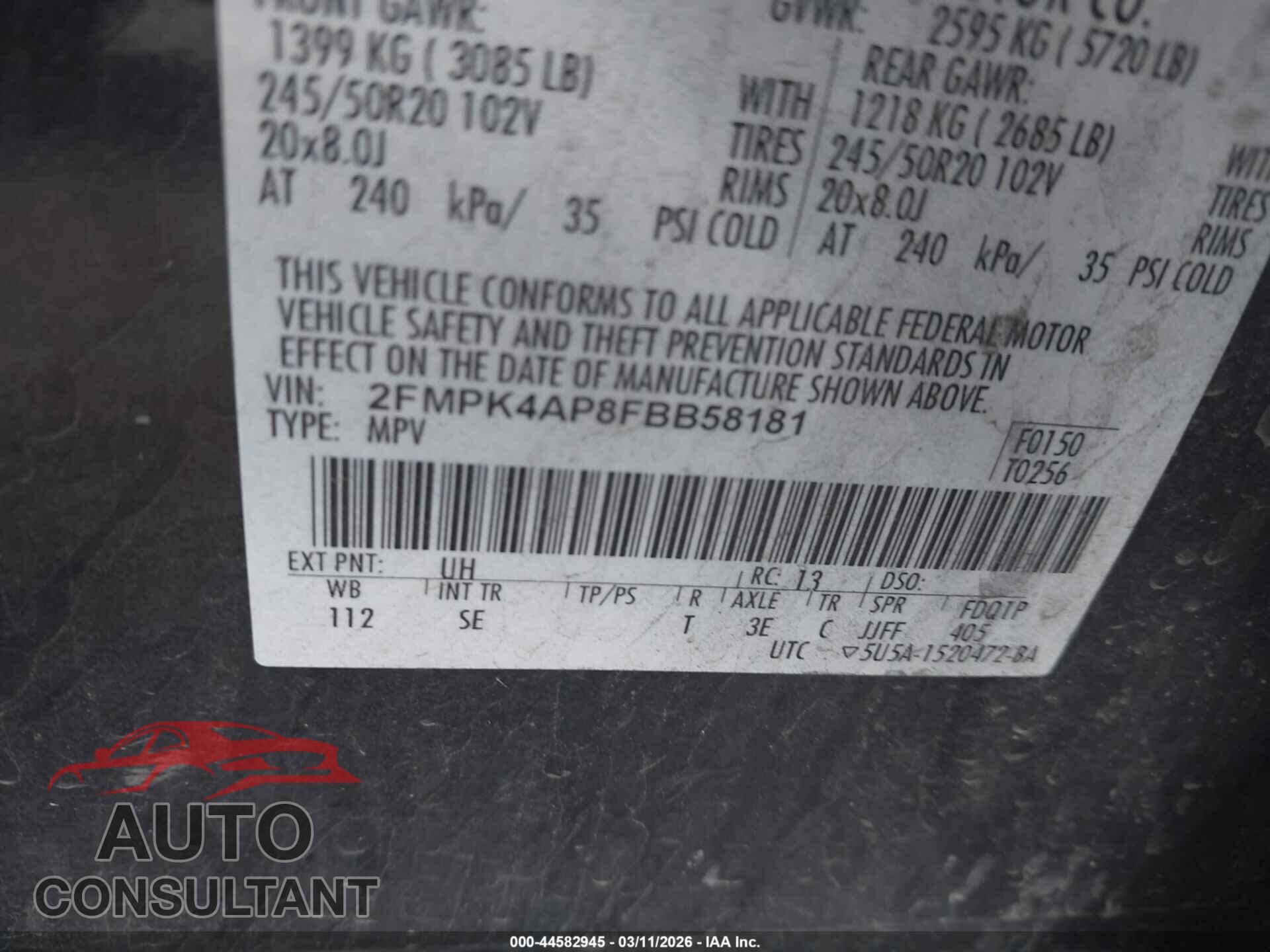 FORD EDGE 2015 - 2FMPK4AP8FBB58181