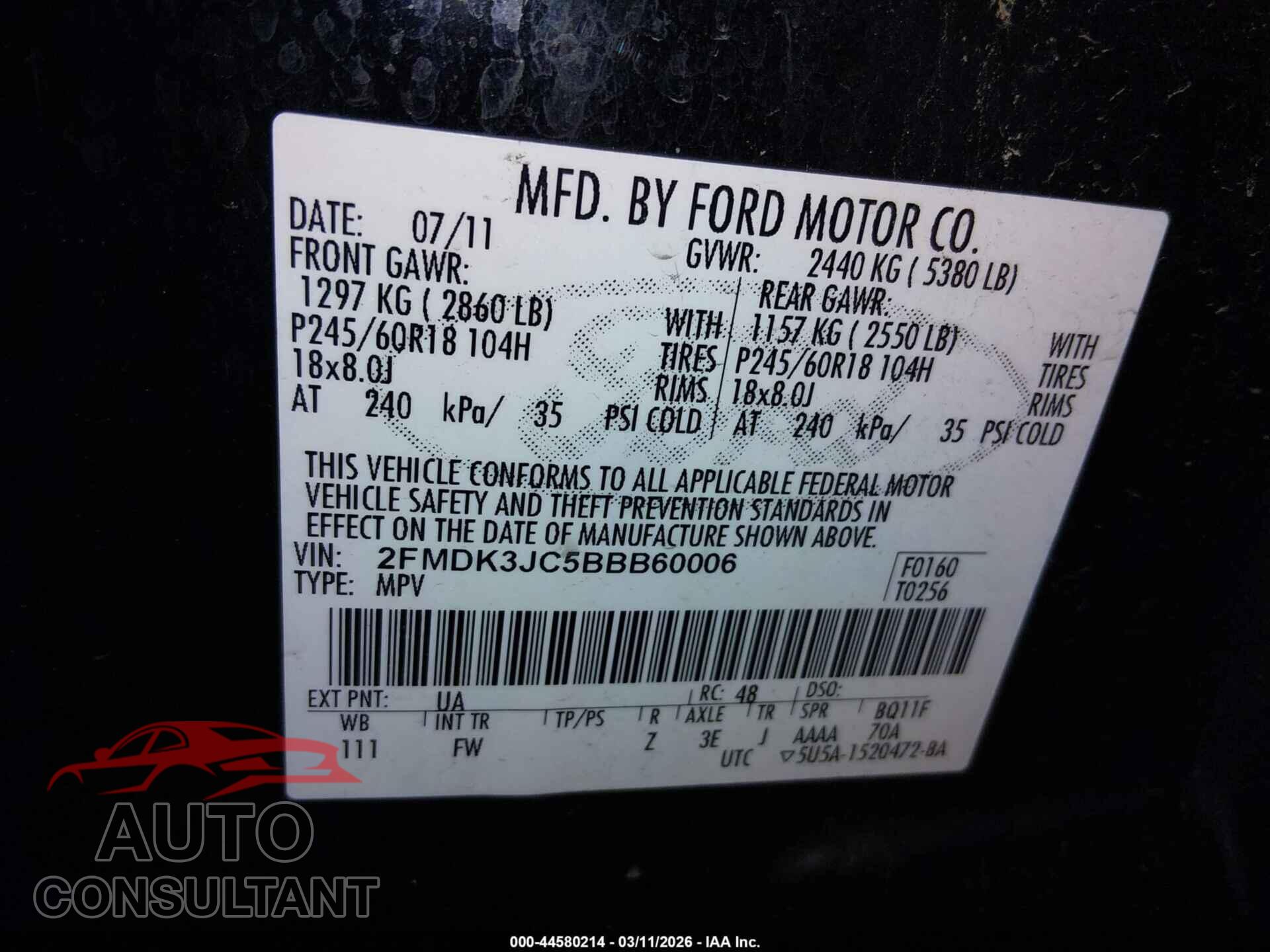 FORD EDGE 2011 - 2FMDK3JC5BBB60006