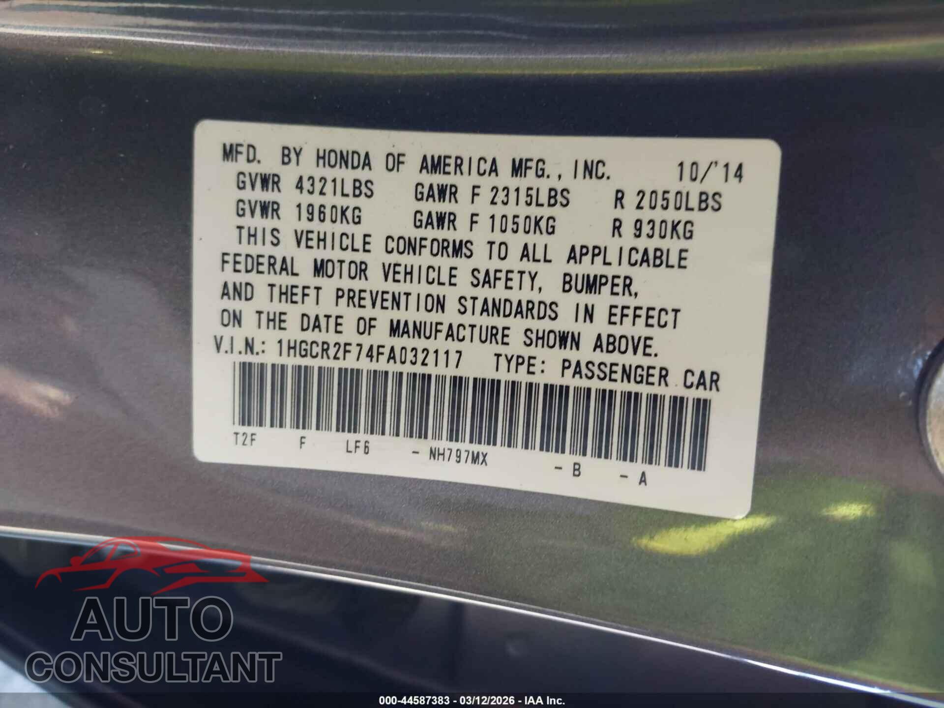 HONDA ACCORD 2015 - 1HGCR2F74FA032117