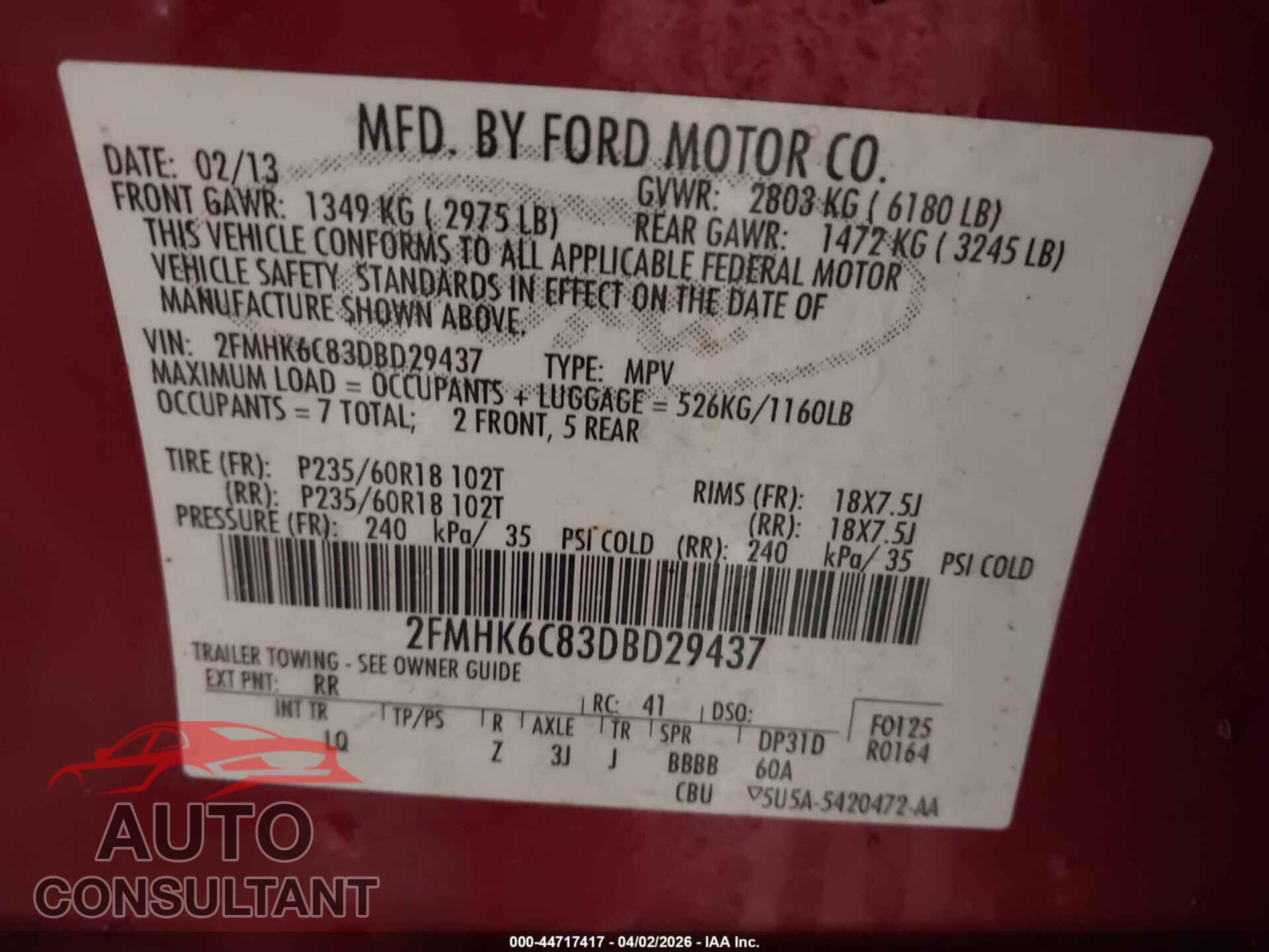FORD FLEX 2013 - 2FMHK6C83DBD29437