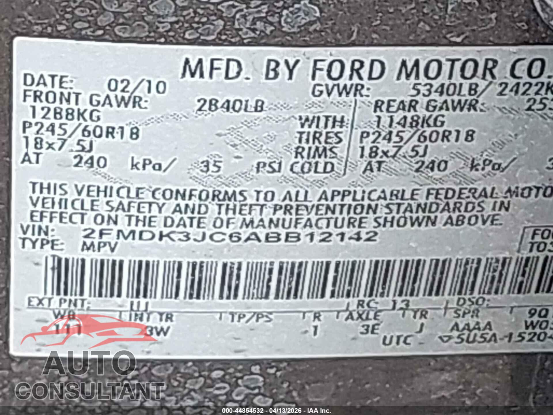 FORD EDGE 2010 - 2FMDK3JC6ABB12142