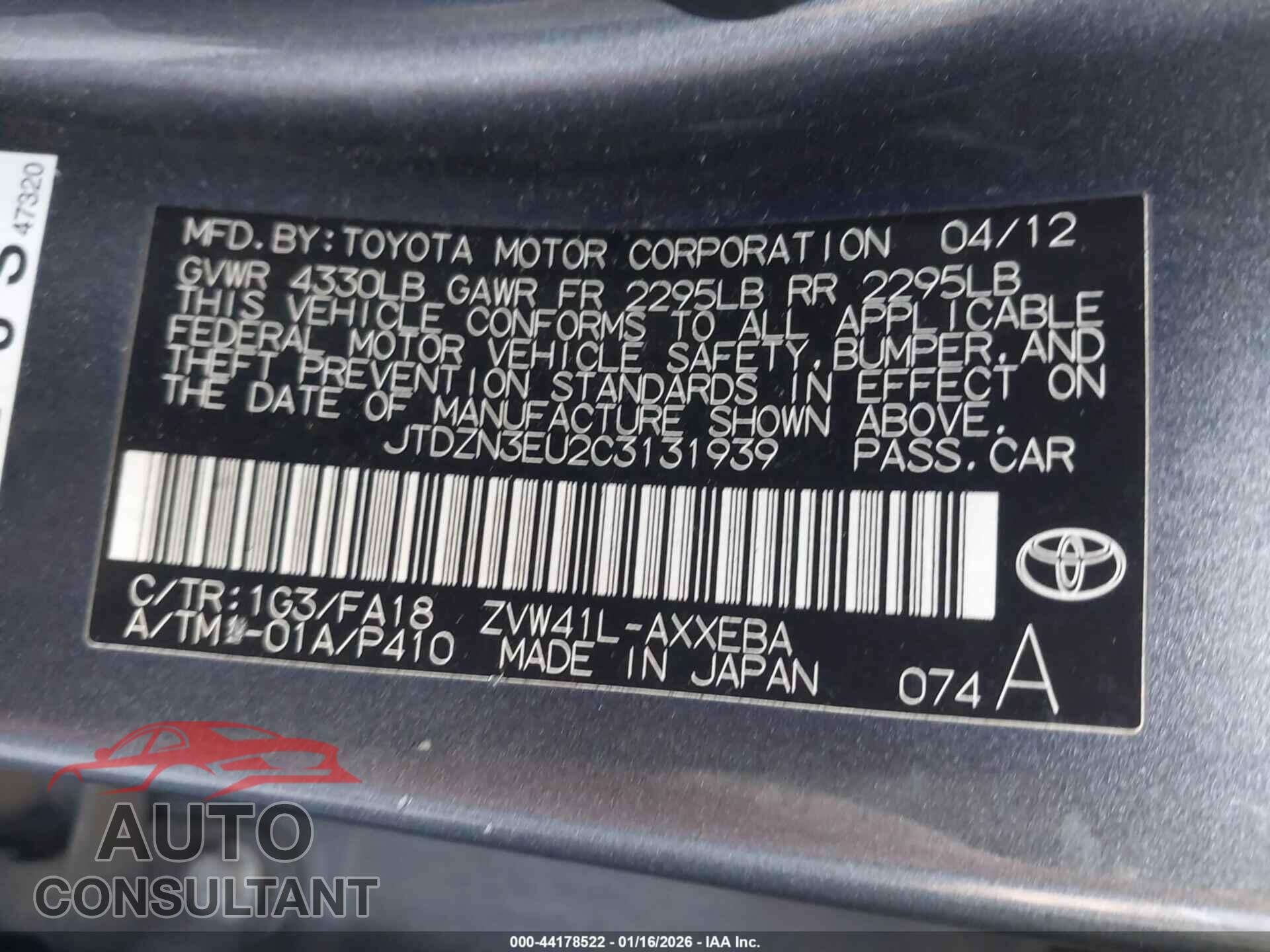 TOYOTA PRIUS V 2012 - JTDZN3EU2C3131939