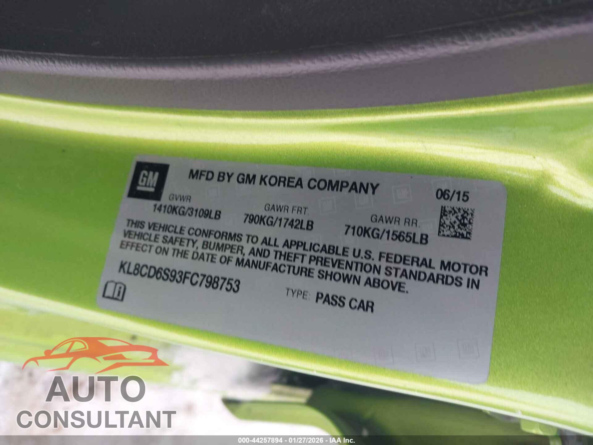 CHEVROLET SPARK 2015 - KL8CD6S93FC798753