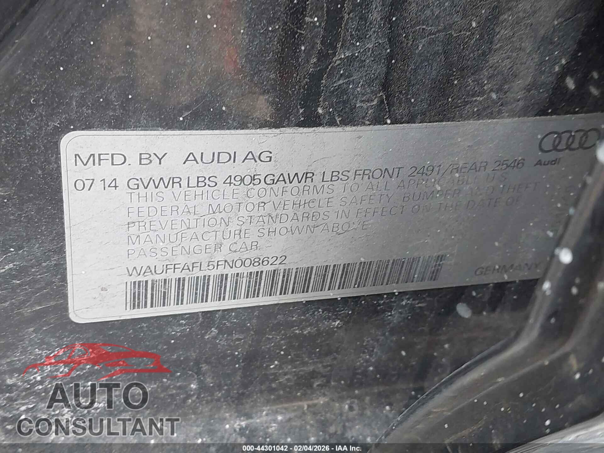 AUDI A4 2015 - WAUFFAFL5FN008622
