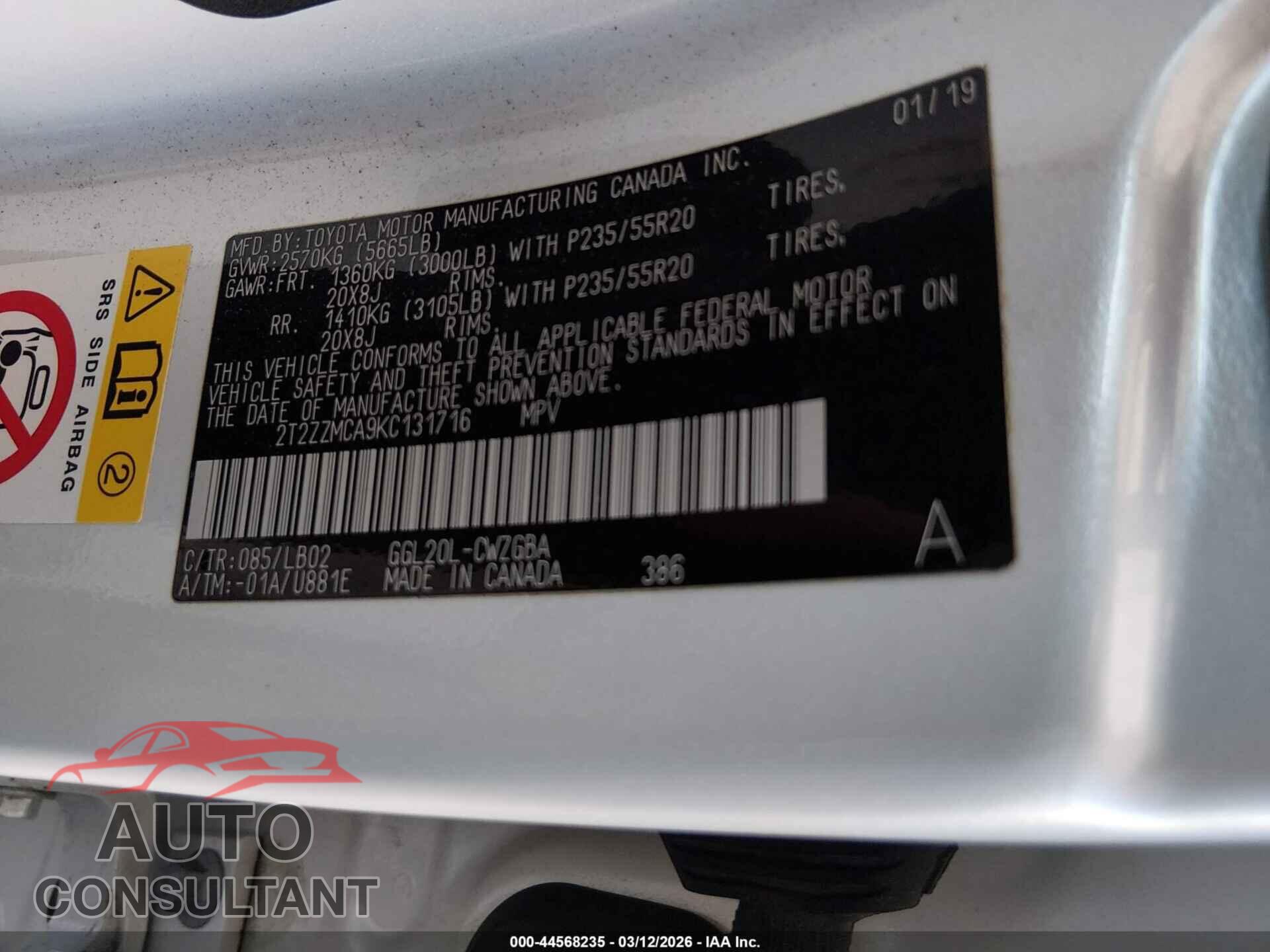 LEXUS RX 350 2019 - 2T2ZZMCA9KC131716