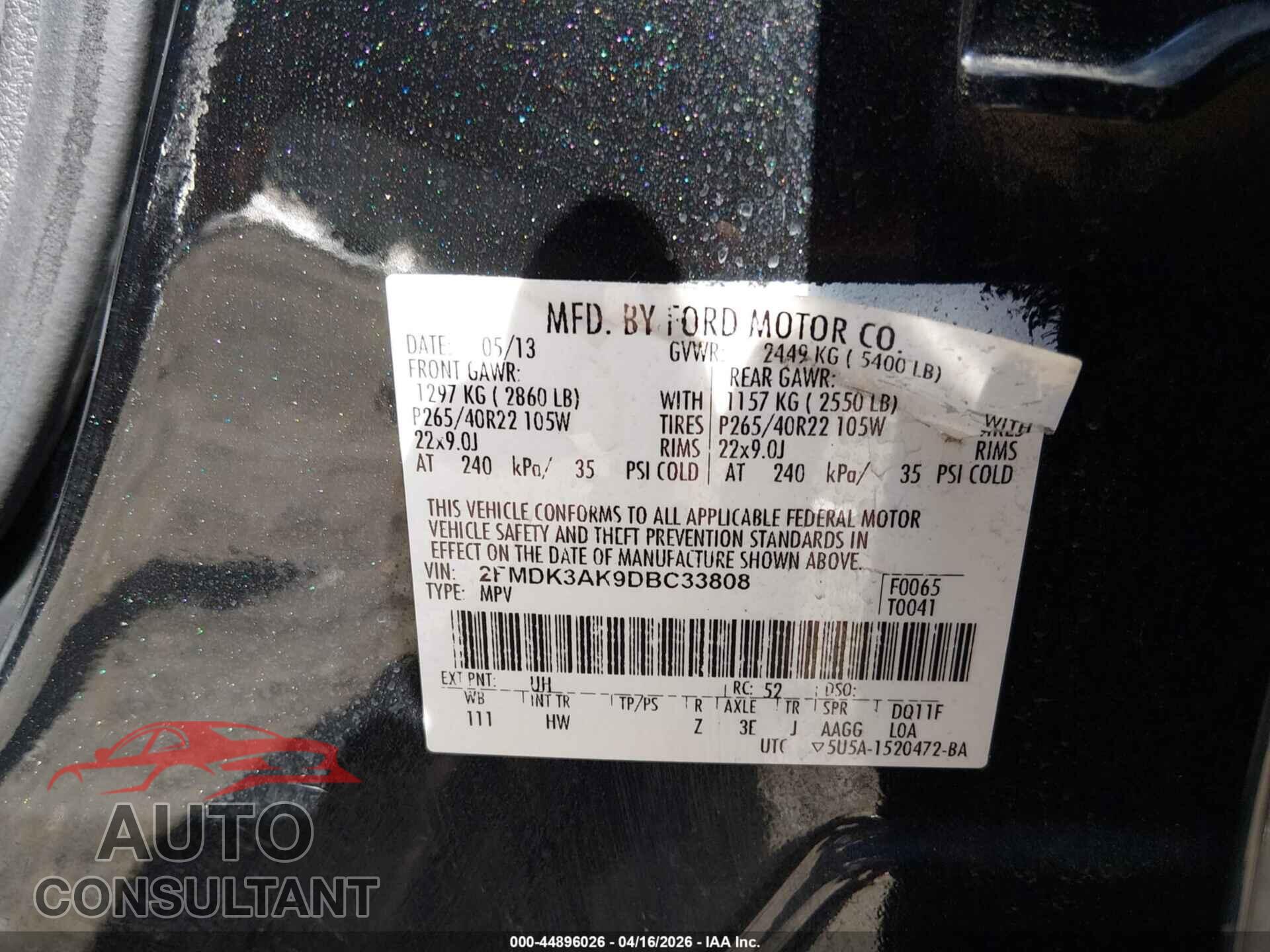 FORD EDGE 2013 - 2FMDK3AK9DBC33808