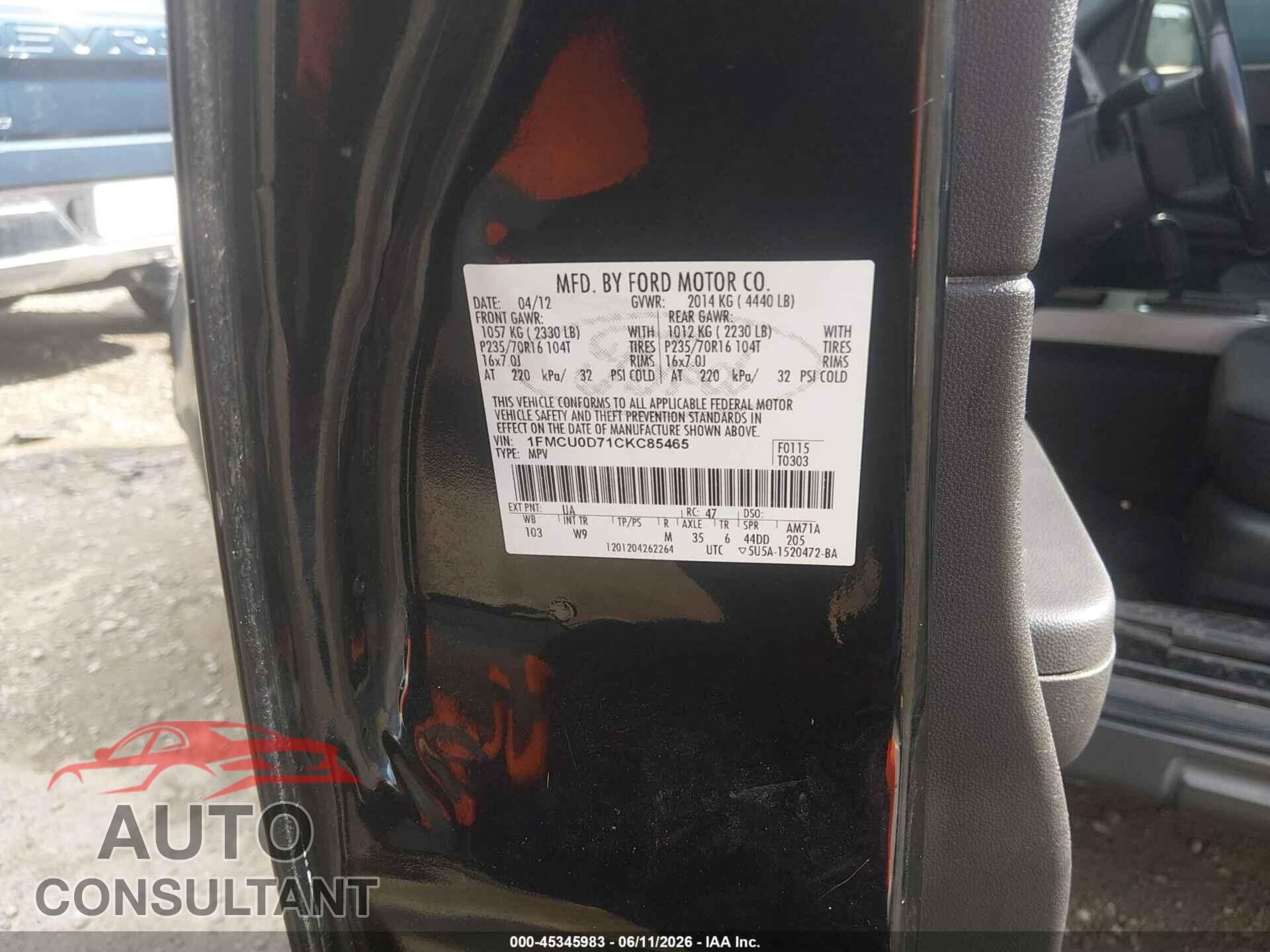 FORD ESCAPE 2012 - 1FMCU0D71CKC85465