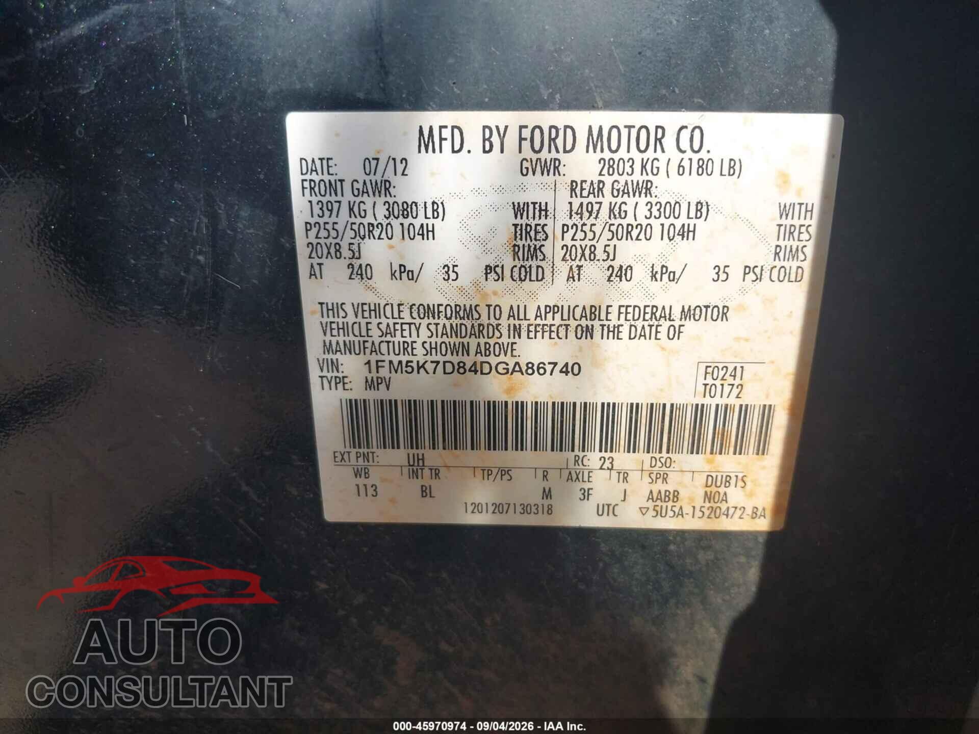 FORD EXPLORER 2013 - 1FM5K7D84DGA86740