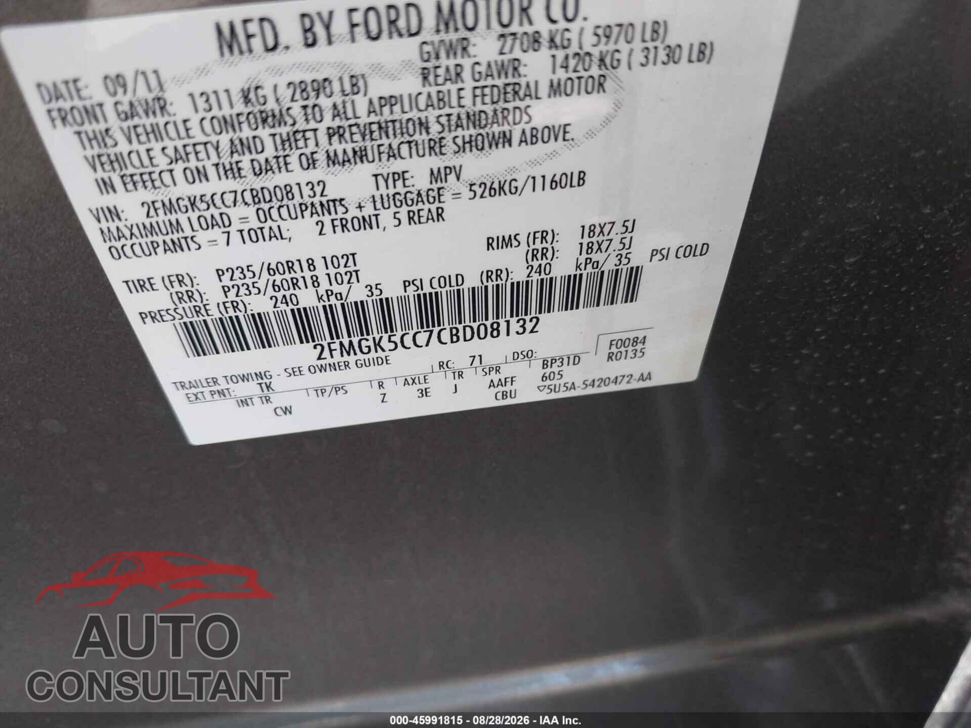 FORD FLEX 2012 - 2FMGK5CC7CBD08132