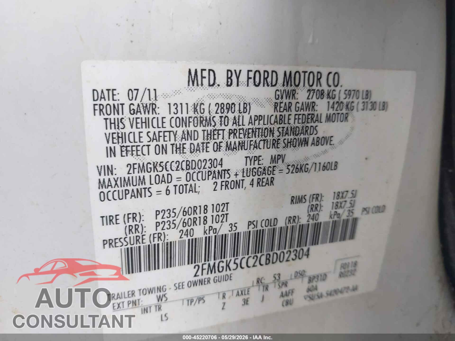 FORD FLEX 2012 - 2FMGK5CC2CBD02304