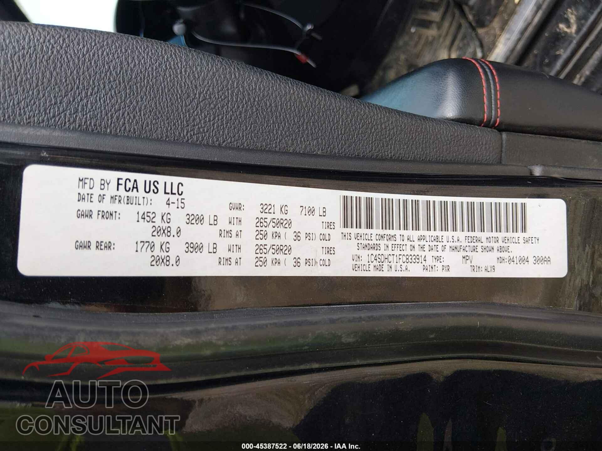 DODGE DURANGO 2015 - 1C4SDHCT1FC833914