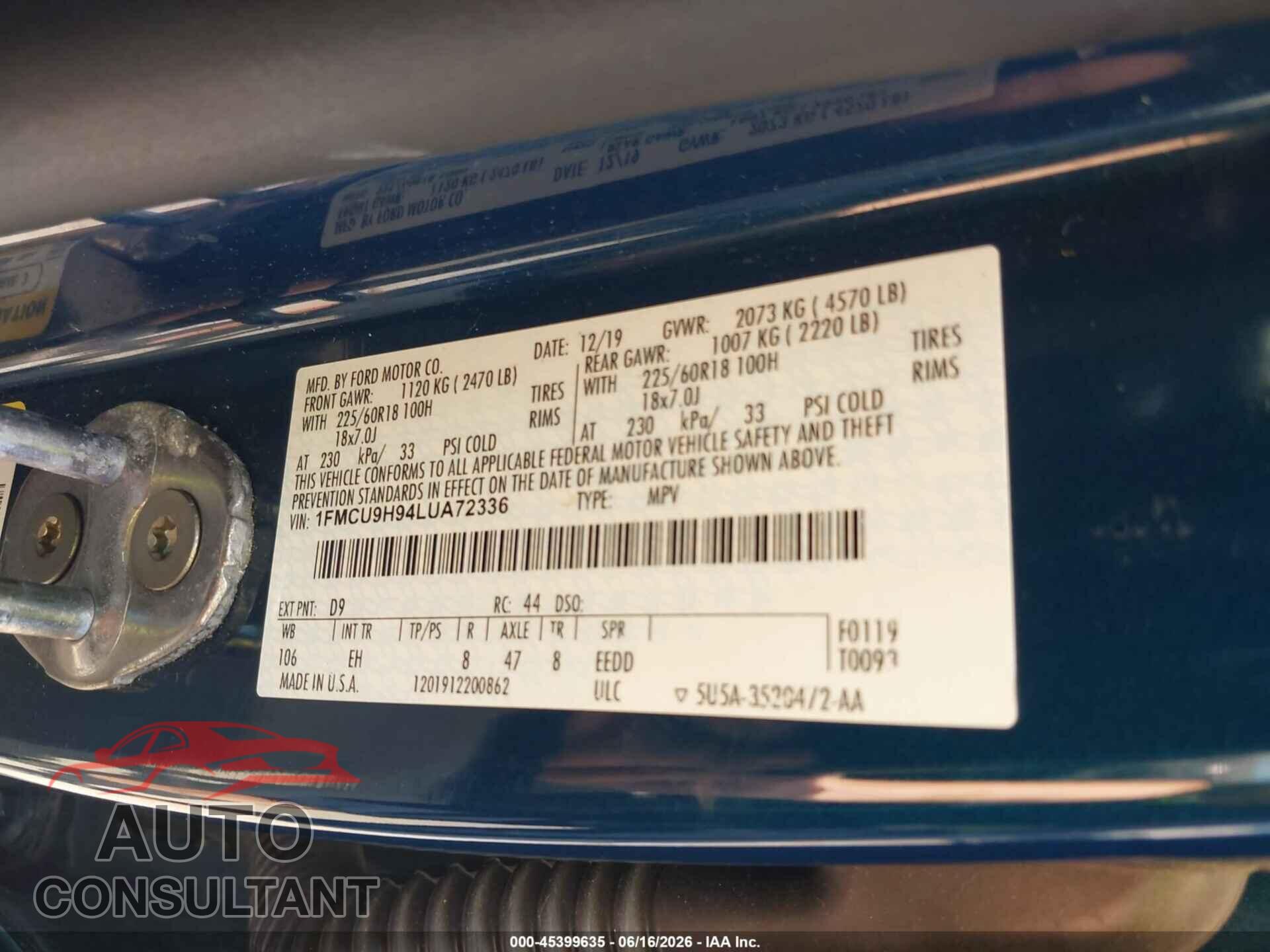 FORD ESCAPE 2020 - 1FMCU9H94LUA72336