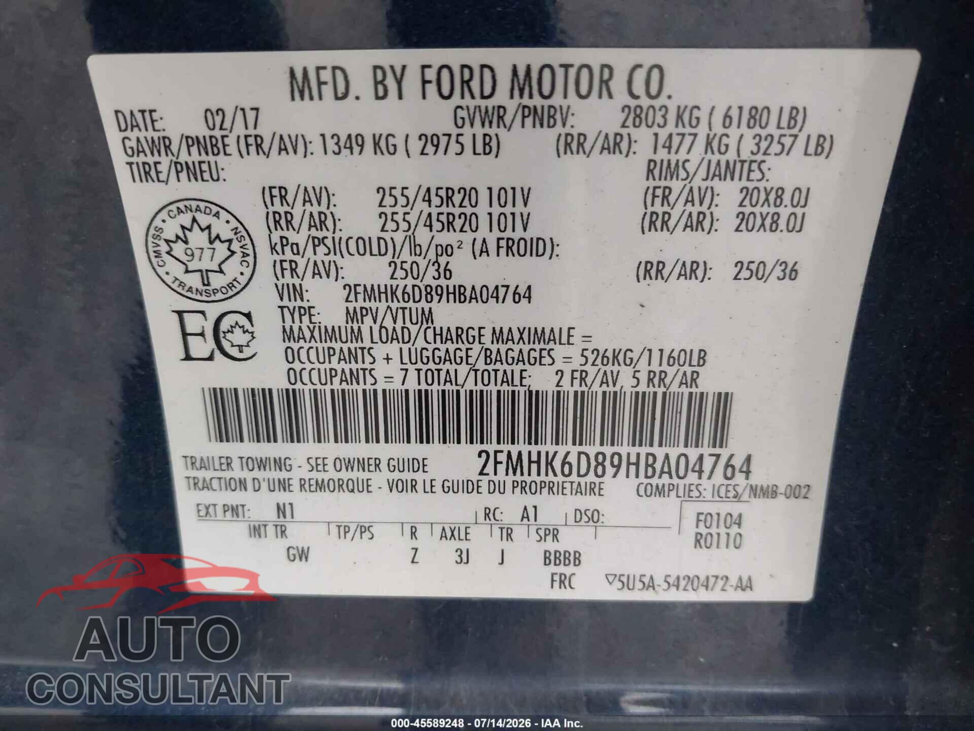 FORD FLEX 2017 - 2FMHK6D89HBA04764