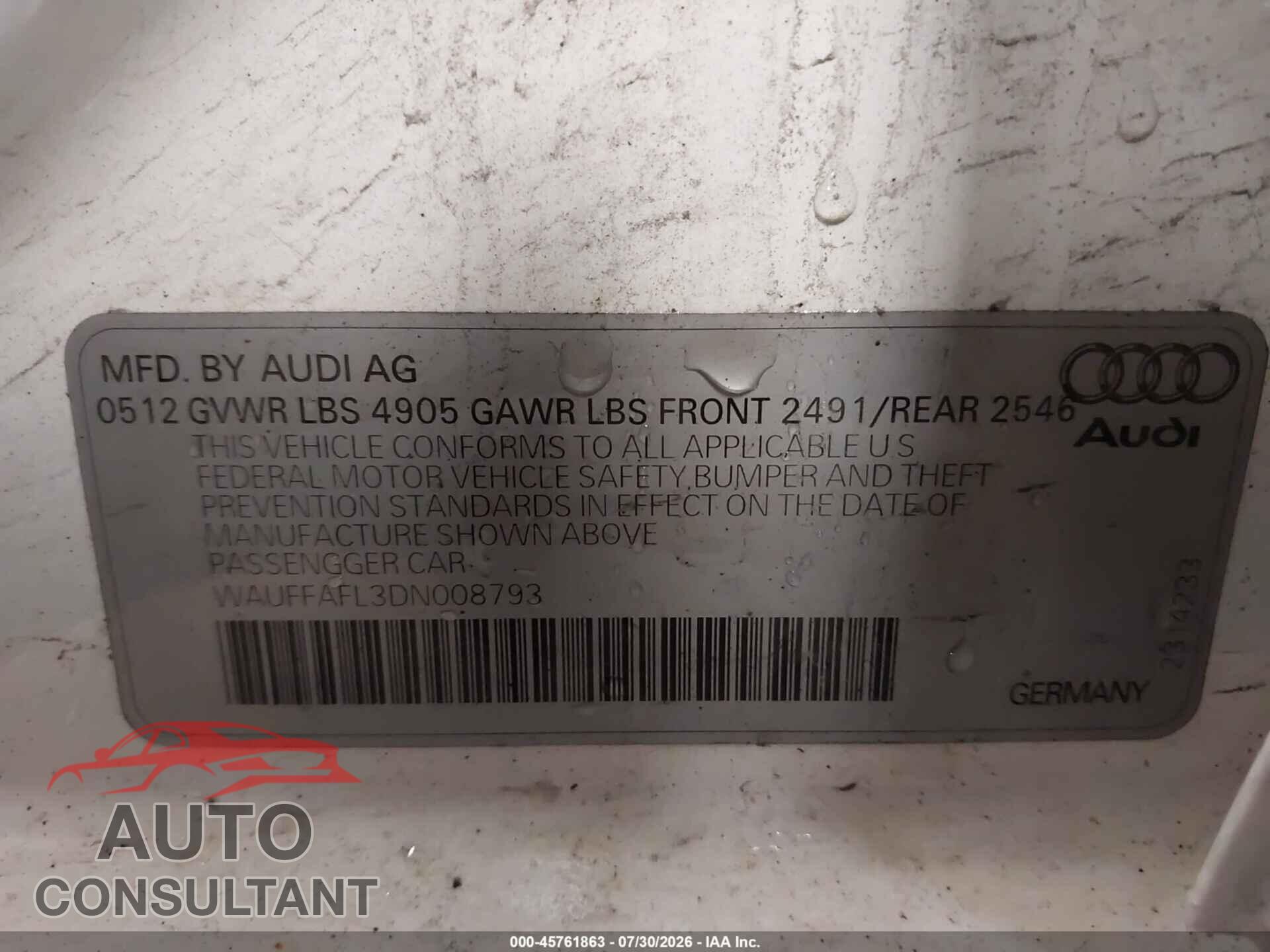 AUDI A4 2013 - WAUFFAFL3DN008793