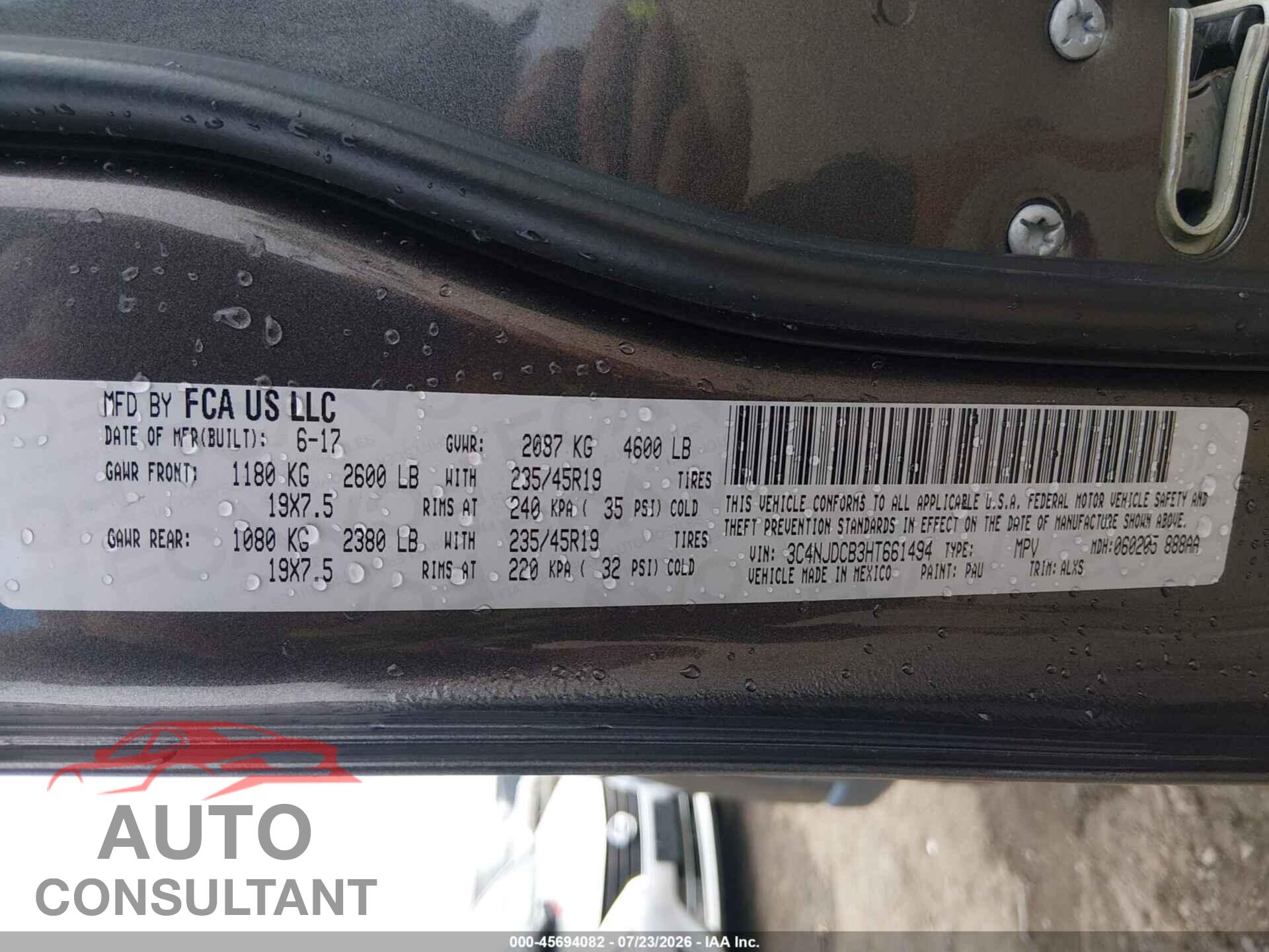 JEEP NEW COMPASS 2017 - 3C4NJDCB3HT661494