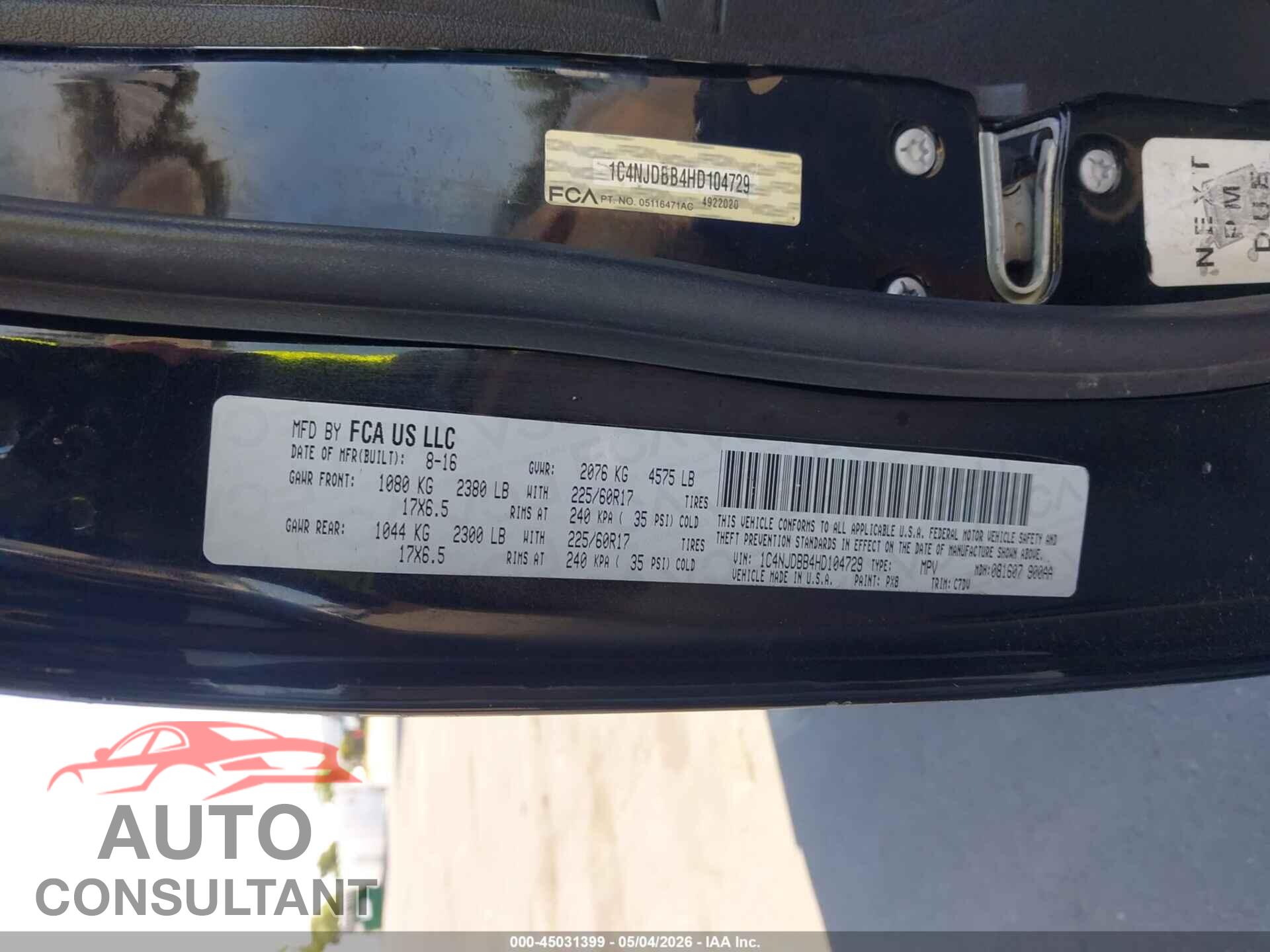 JEEP COMPASS 2017 - 1C4NJDBB4HD104729