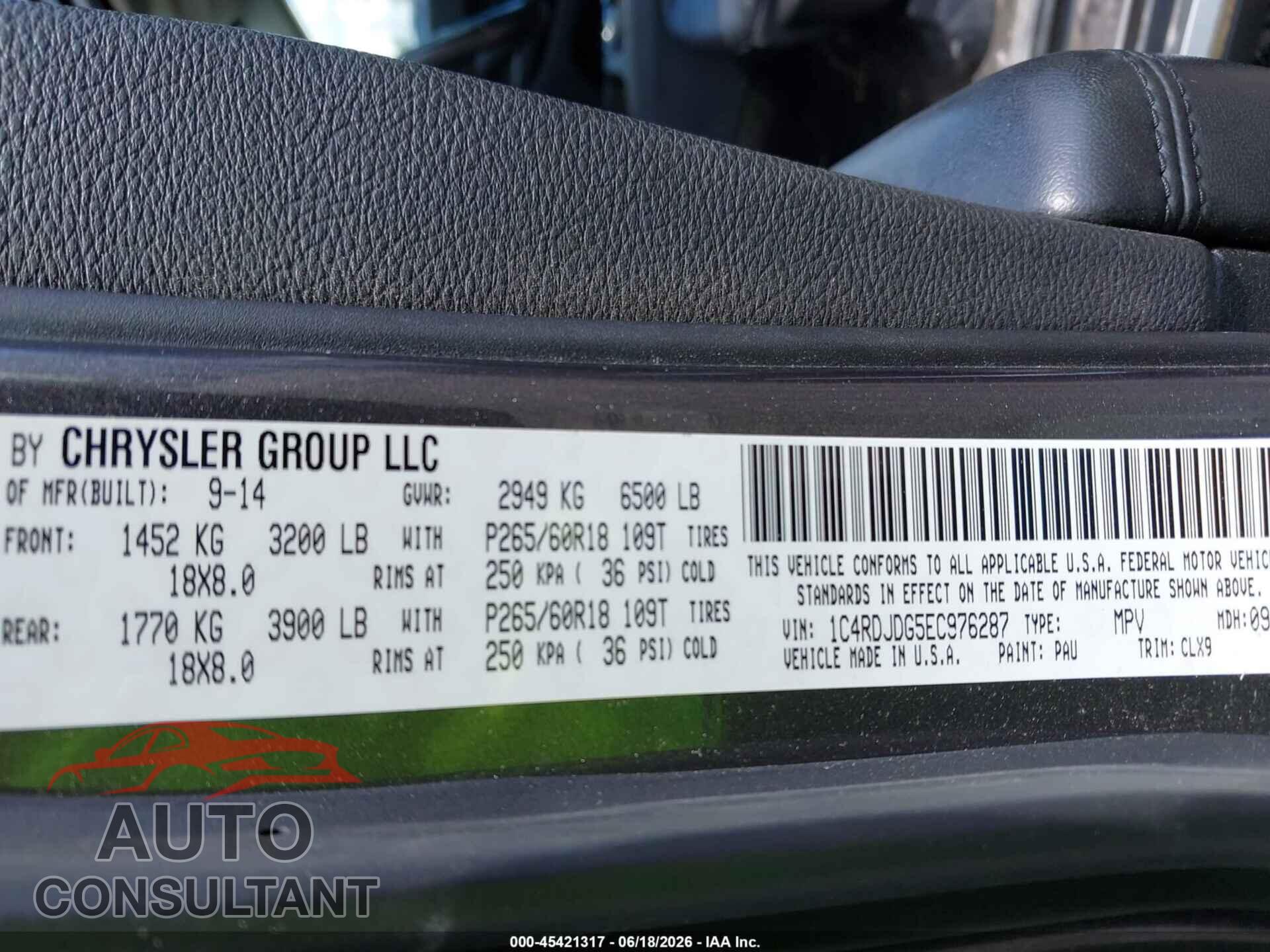 DODGE DURANGO 2014 - 1C4RDJDG5EC976287