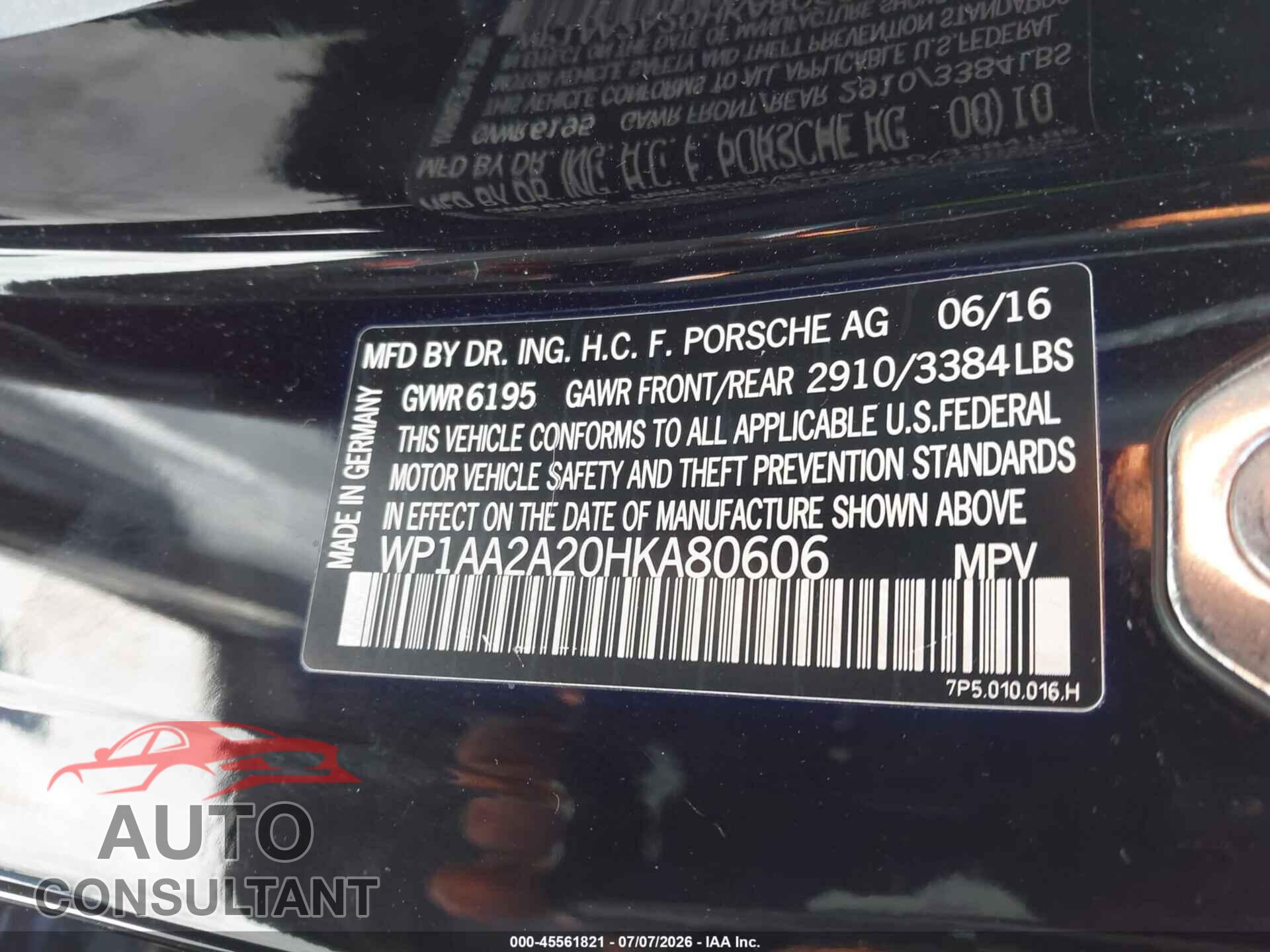 PORSCHE CAYENNE 2017 - WP1AA2A20HKA80606