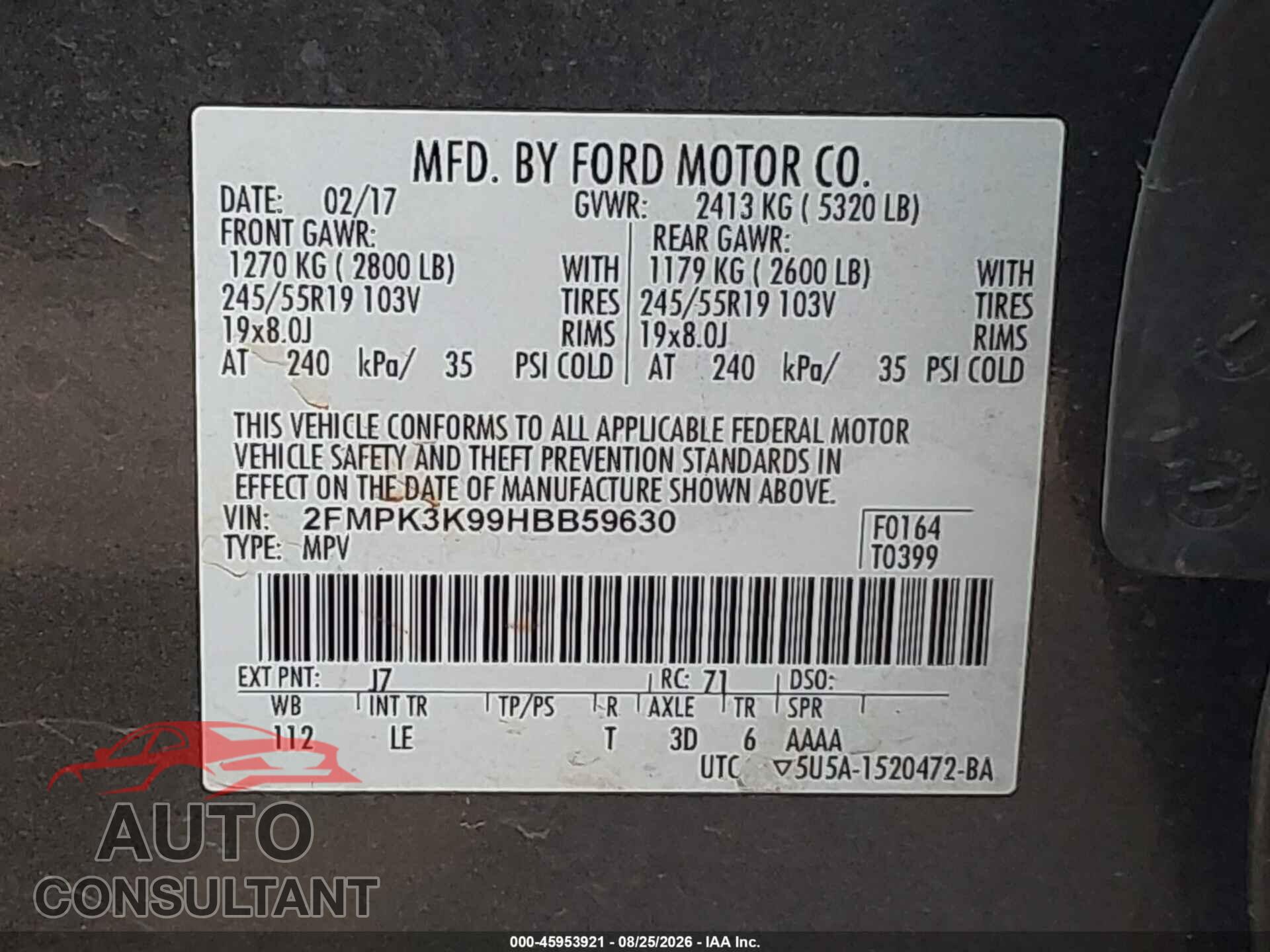 FORD EDGE 2017 - 2FMPK3K99HBB59630