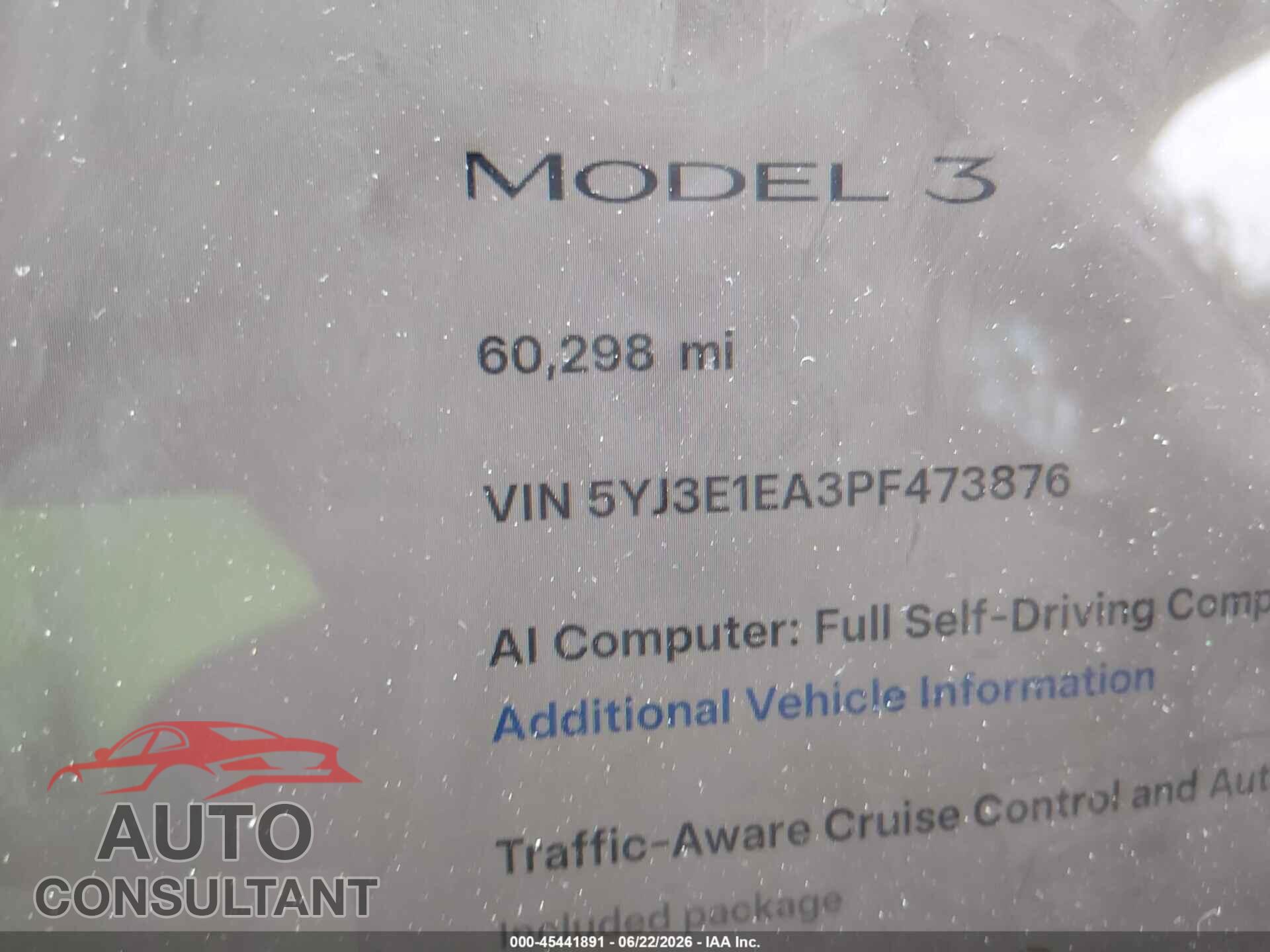 TESLA MODEL 3 2023 - 5YJ3E1EA3PF473876