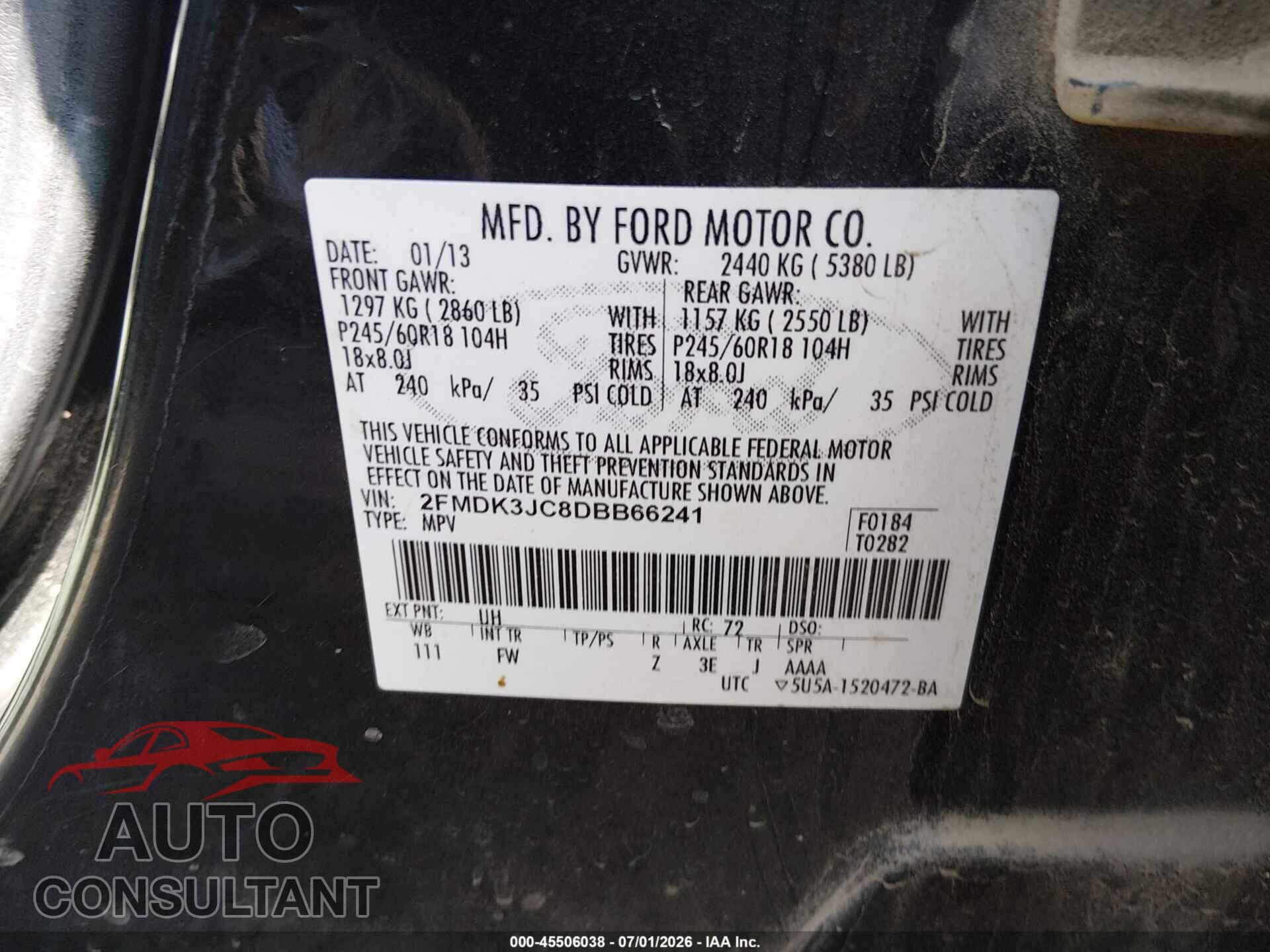 FORD EDGE 2013 - 2FMDK3JC8DBB66241