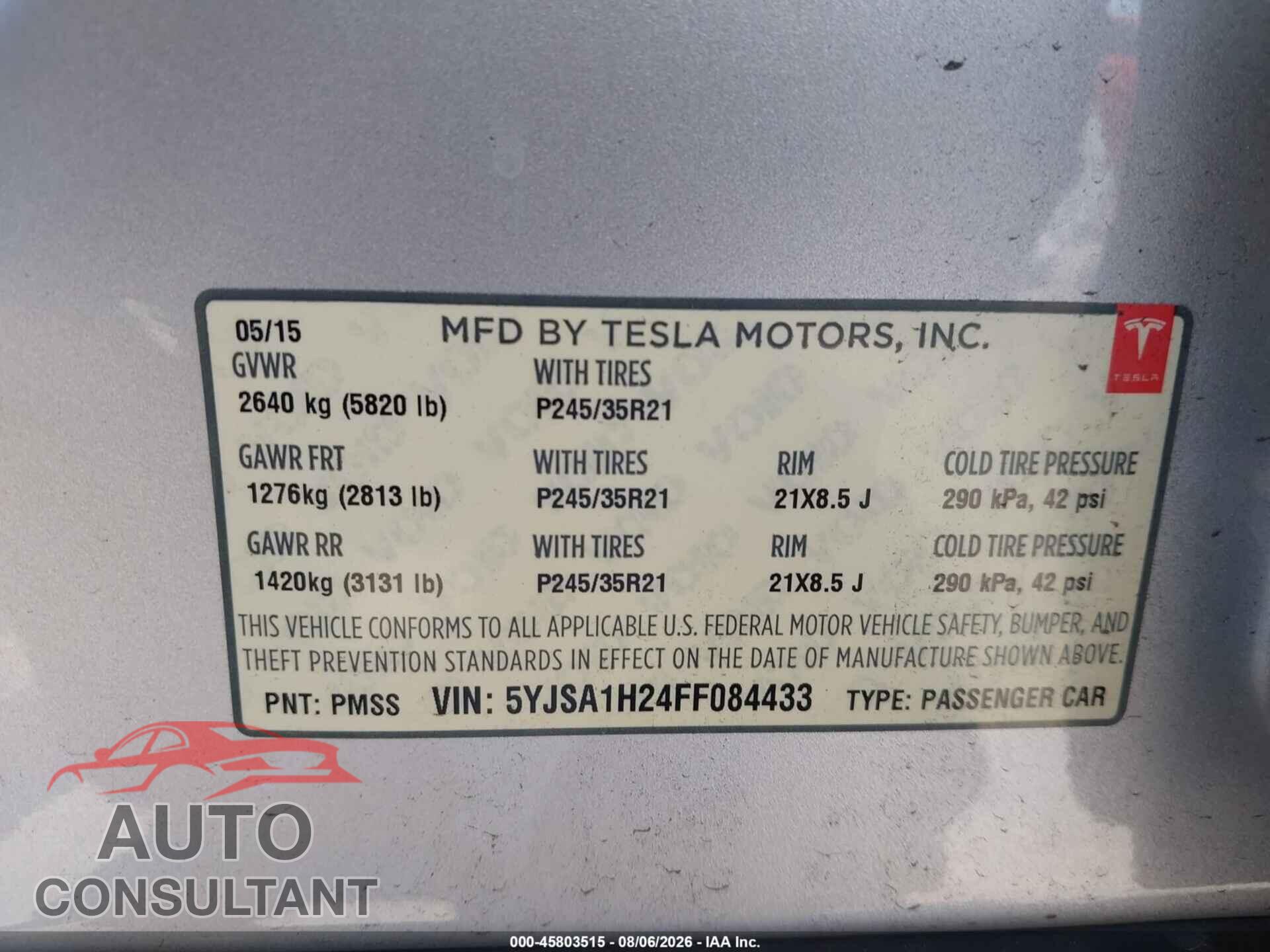 TESLA MODEL S 2015 - 5YJSA1H24FF084433